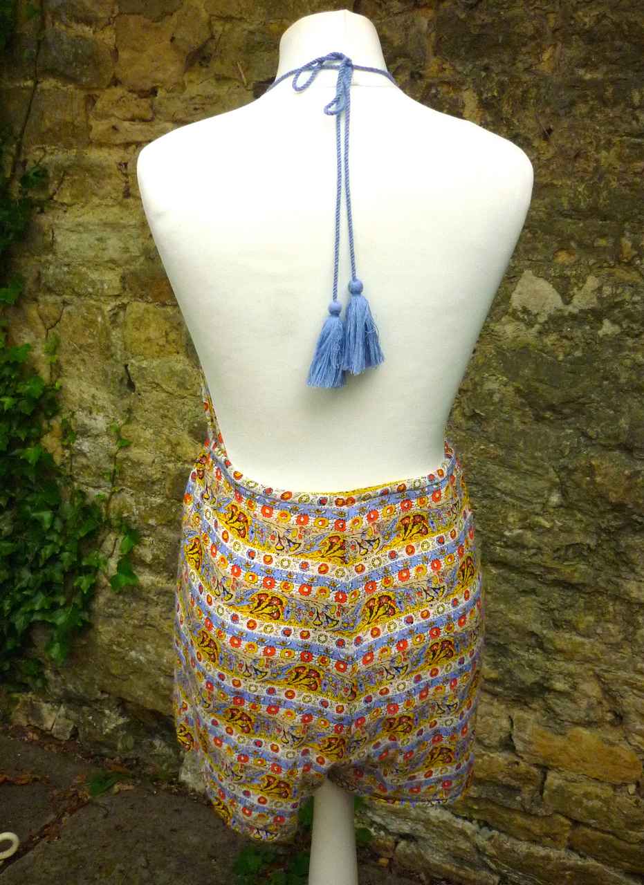 Blue Orange Ethnic Print Halter Neck Playsuit OUT FROM UNDER Size S 36 UK 8 Ex Con - Image 3