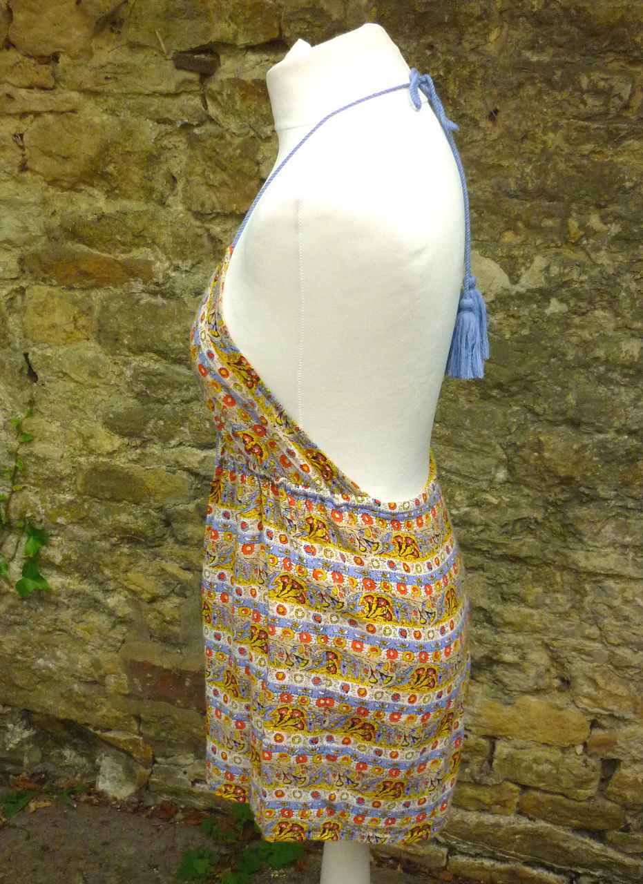 Blue Orange Ethnic Print Halter Neck Playsuit OUT FROM UNDER Size S 36 UK 8 Ex Con - Image 2