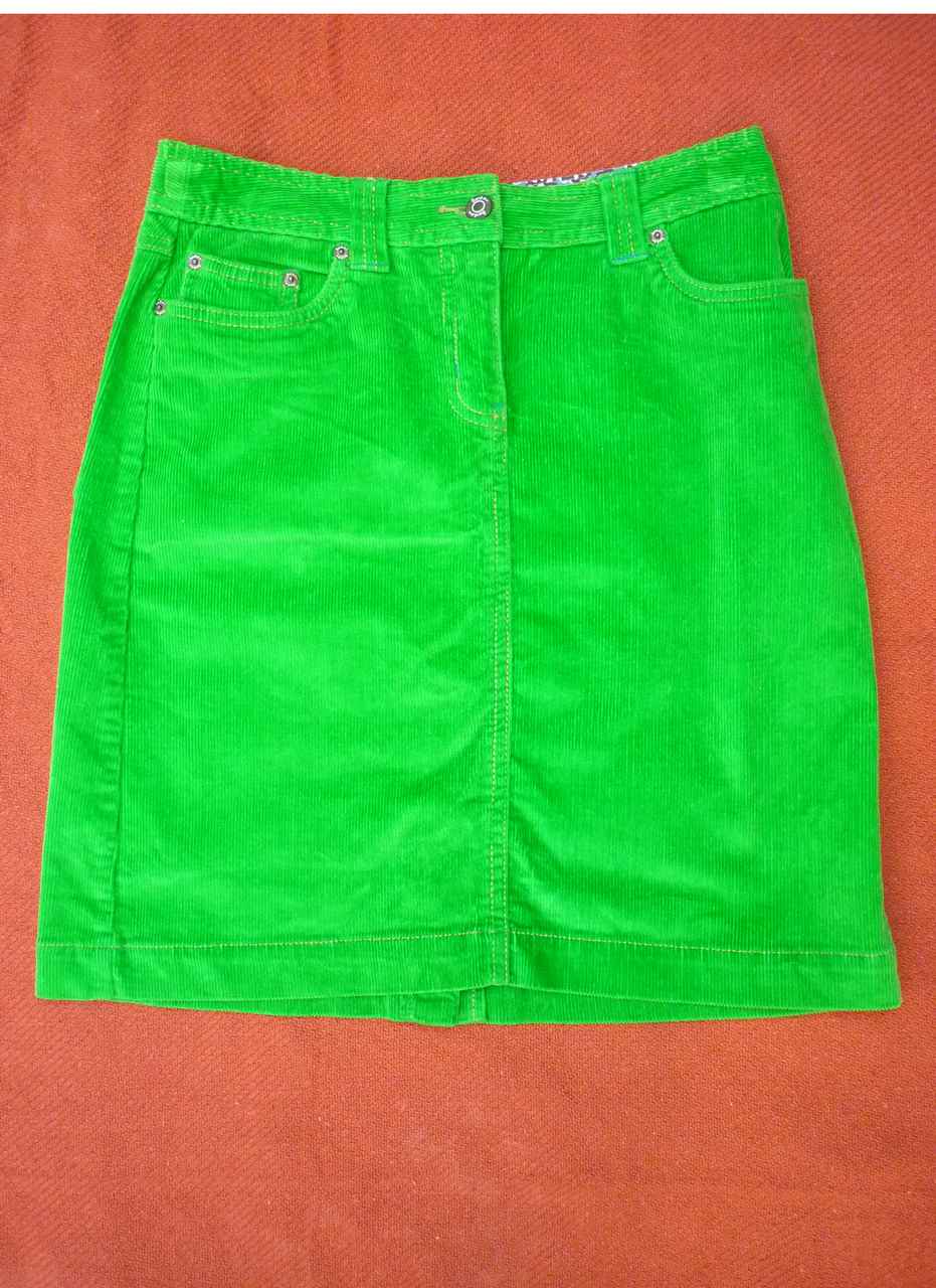 Bright Green Stretch Corduroy Mini Skirt BODEN Size UK 8R Jeans Style Ex Con