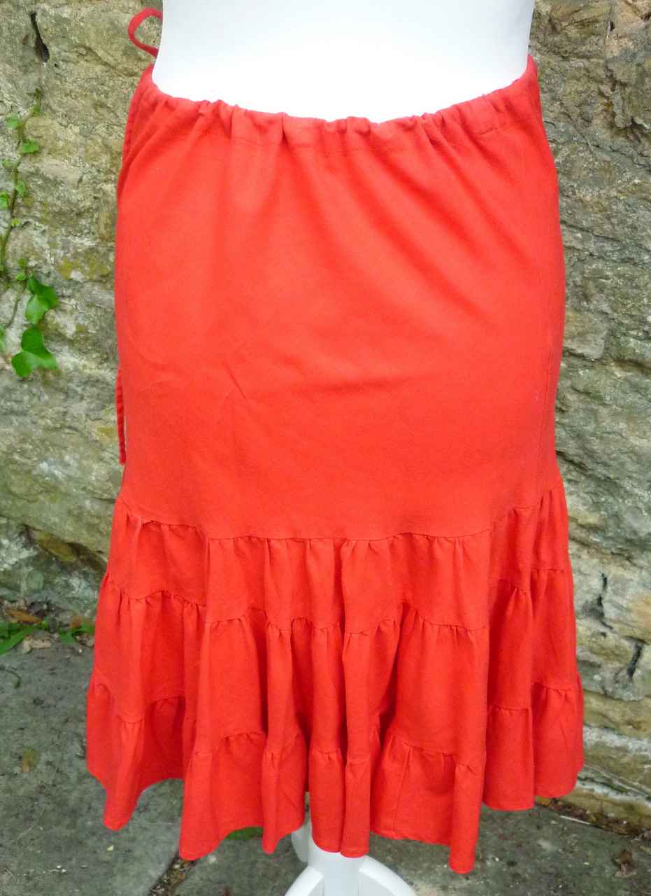 Red Linen Drawstring Tiered Peasant Skirt ATMOSPHERE Size UK 8 36 Knee Length - Image 2