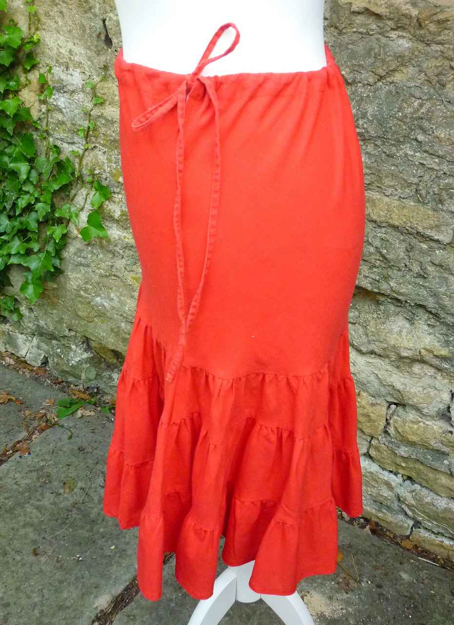 Red Linen Drawstring Tiered Peasant Skirt ATMOSPHERE Size UK 8 36 Knee Length - Image 3