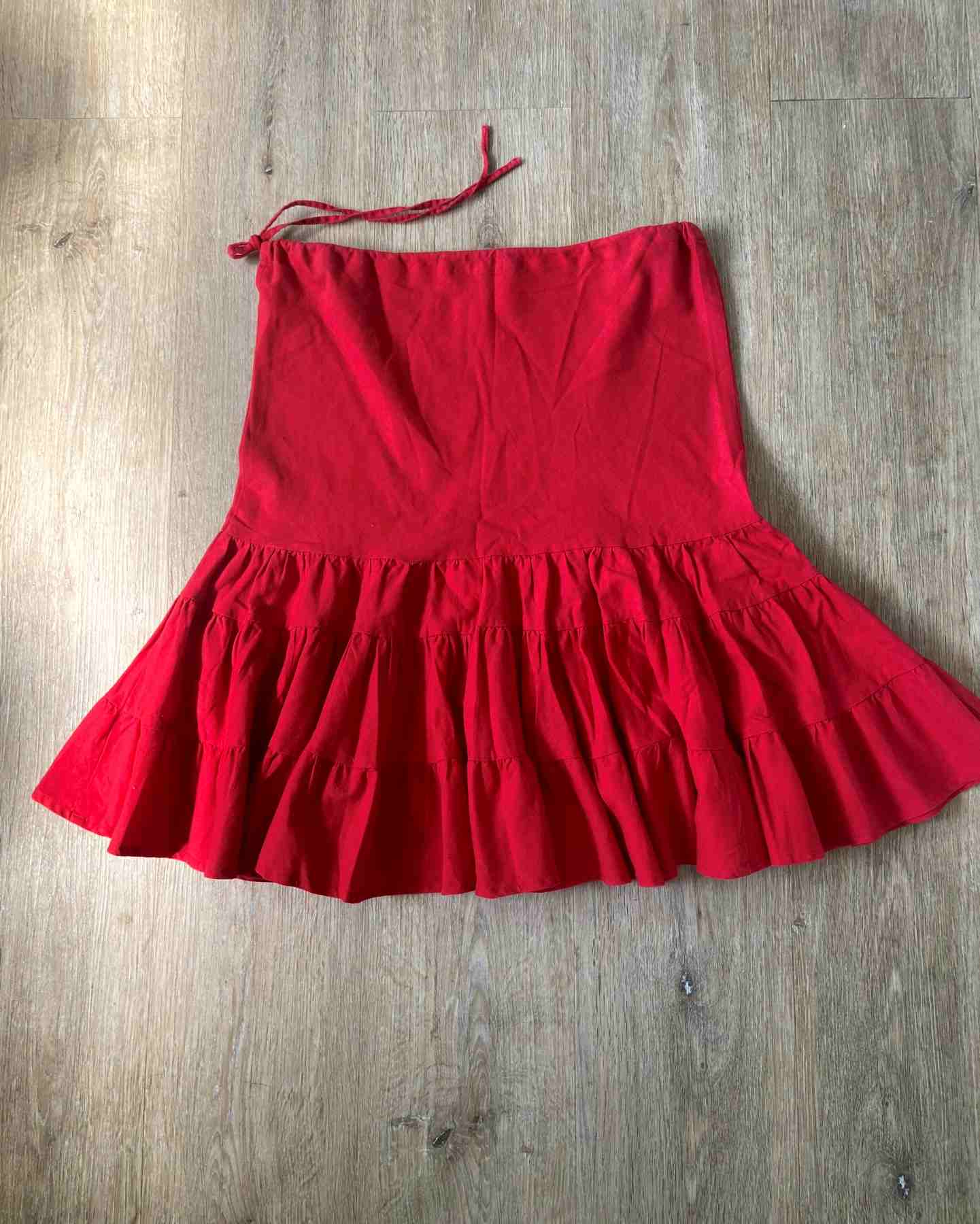 Red Linen Drawstring Tiered Peasant Skirt ATMOSPHERE Size UK 8 36 Knee Length - Image 2