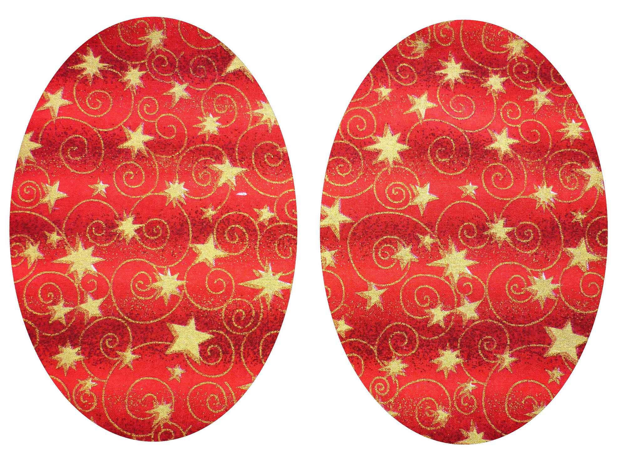 Red Gold Stars and Swirls Iron On Cotton Elbow / Knee Patches