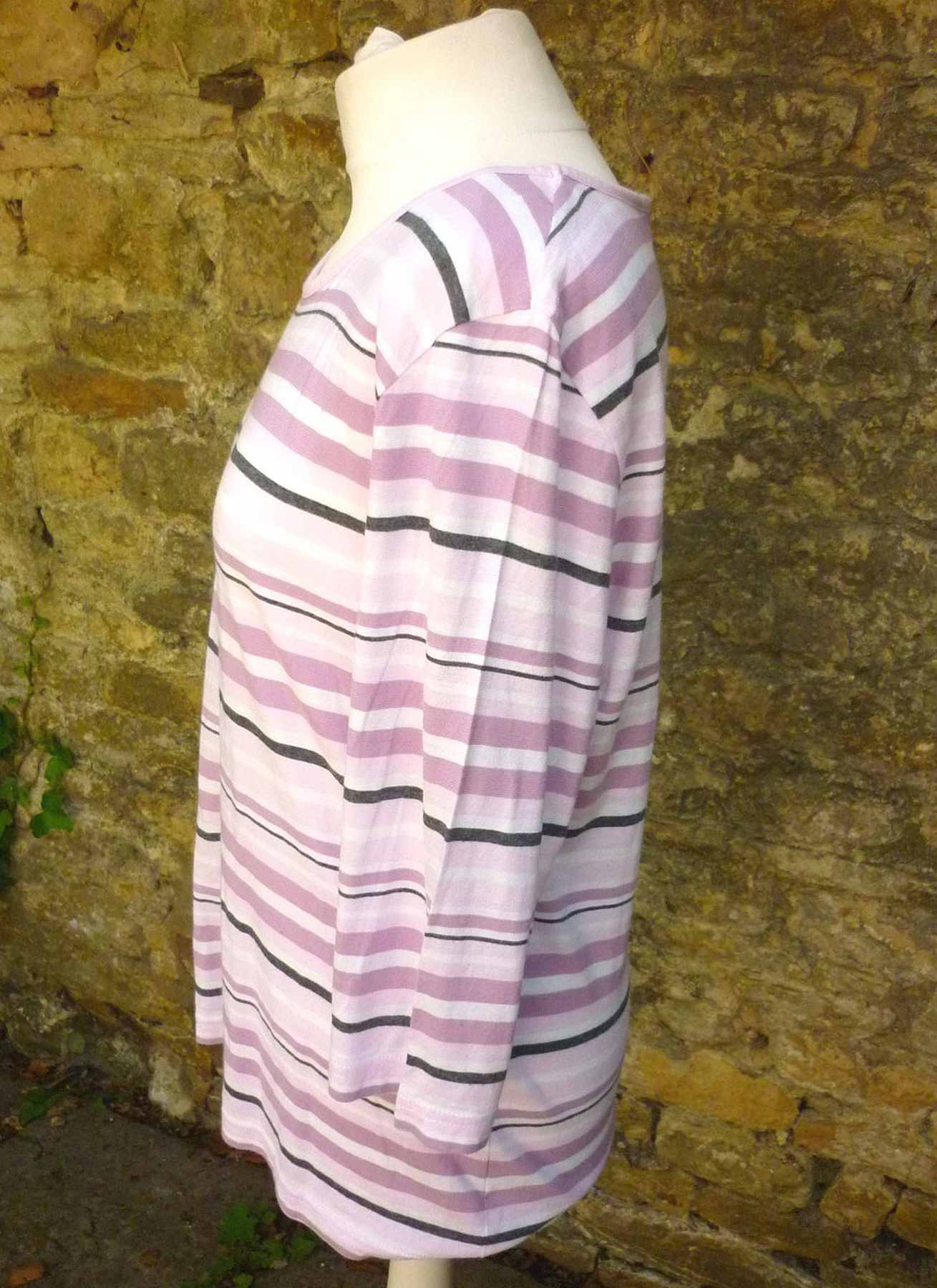 Pink White Black Candy Stripe Scoop Neck T Shirt 3/4 Sleeve, UK18 (44 estimated) - Image 2