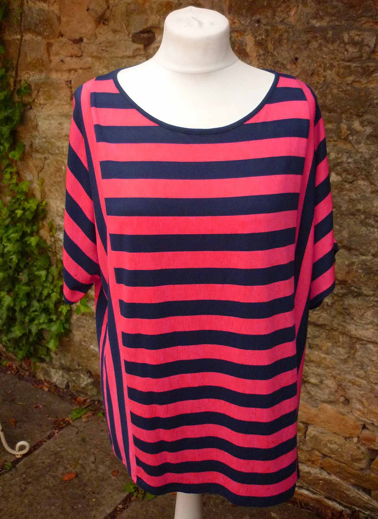 Pink Navy Blue Stripe Scoop Neck T Shirt TWIGGY at M&S WOMAN UK 18 (44)