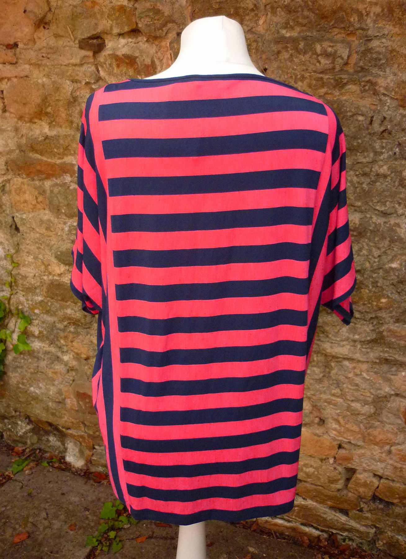Pink Navy Blue Stripe Scoop Neck T Shirt TWIGGY at M&S WOMAN UK 18 (44) - Image 2
