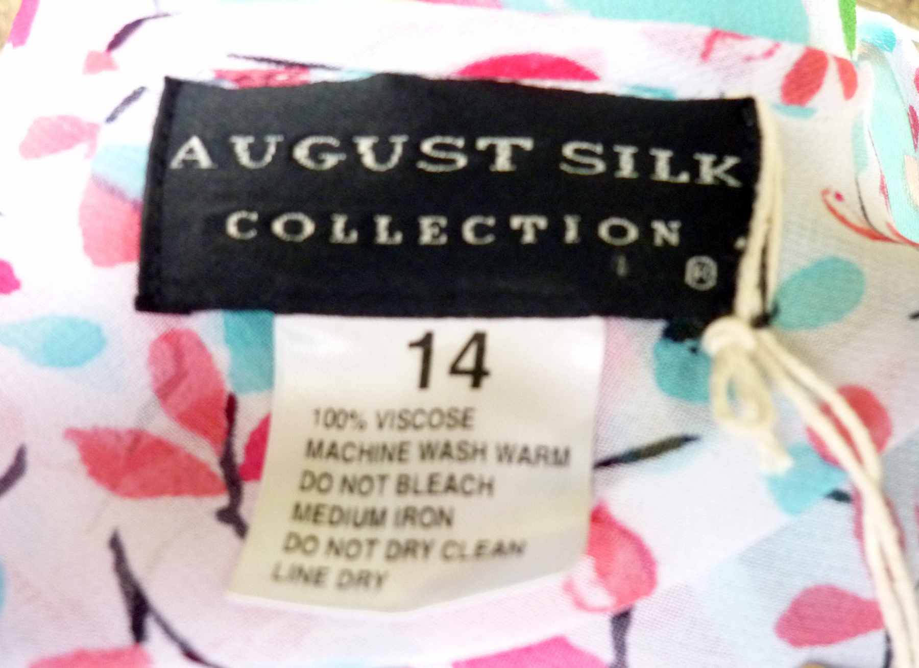 Turquoise Floral Silky Chiffon Top V Neck Size UK 12-14 AUGUST SILK Excellent Condition - Image 2