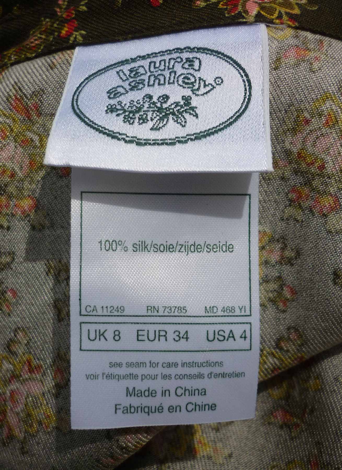 Vintage Green Shirt Dress LAURA ASHLEY Pure Silk Floral Print 1990s Size UK 8 (34) - Image 9