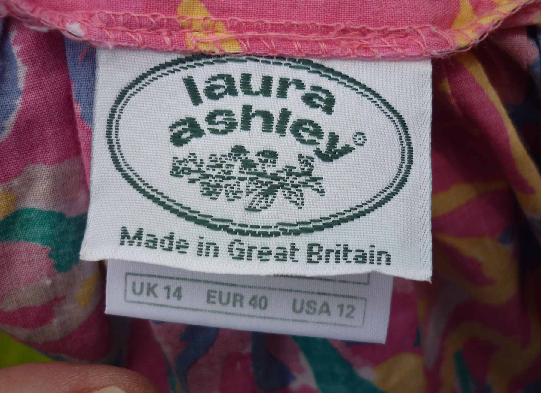 Pink Floral Skirt Bold 1980s Vintage Print LAURA ASHLEY 100% Cotton UK 12-14 Waist 28 - Image 7