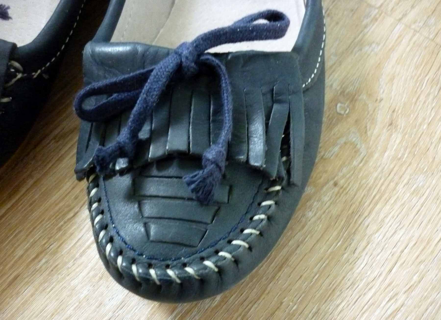 Navy Blue Leather Moccasin Flat Shoes by SCHUH Size 4 (37) Excellent Condition - Image 5
