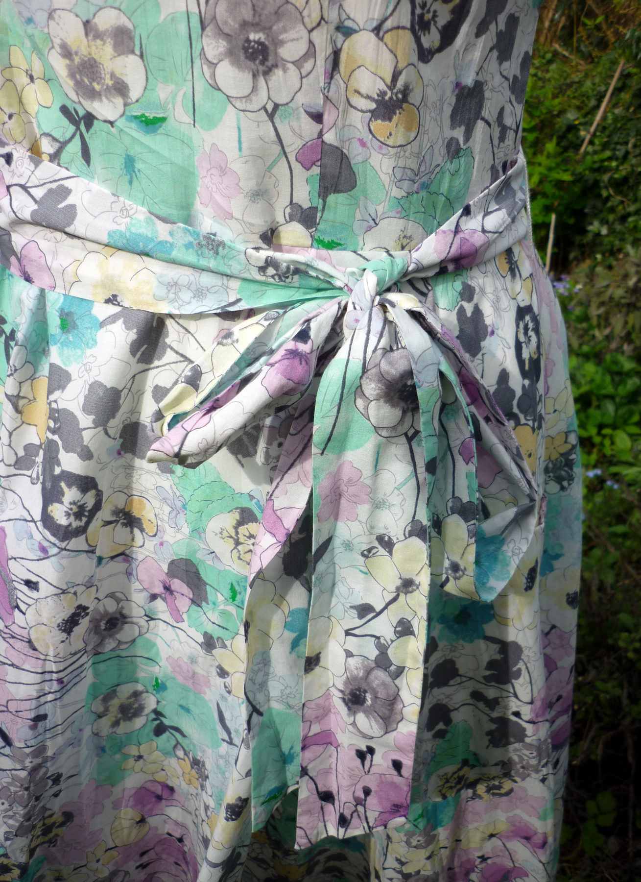 Green Pink Pansy Print Retro Style Dress LAURA ASHLEY UK12 (38) Cotton Fit and Flare Midi - Image 6
