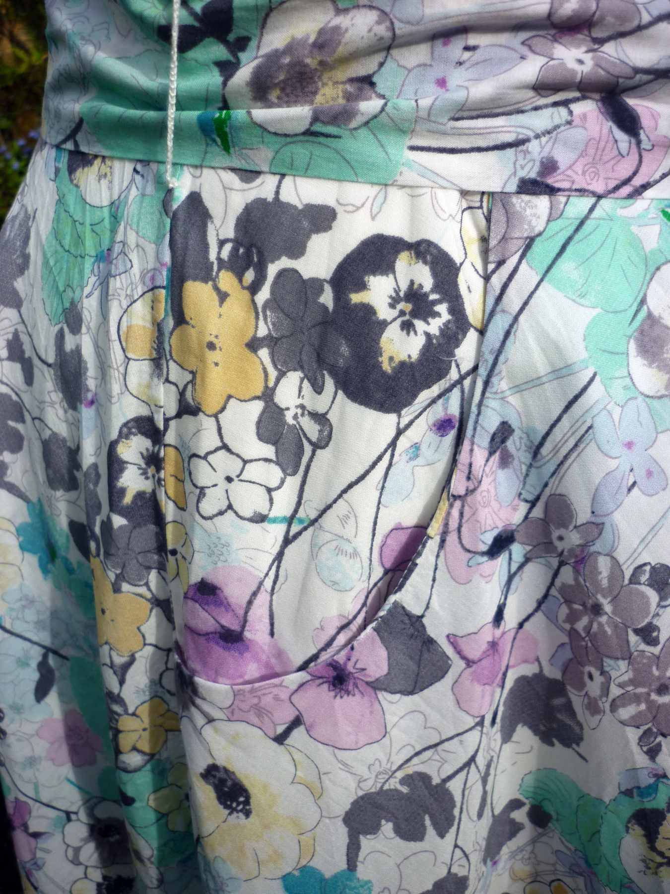 Green Pink Pansy Print Retro Style Dress LAURA ASHLEY UK12 (38) Cotton Fit and Flare Midi - Image 5