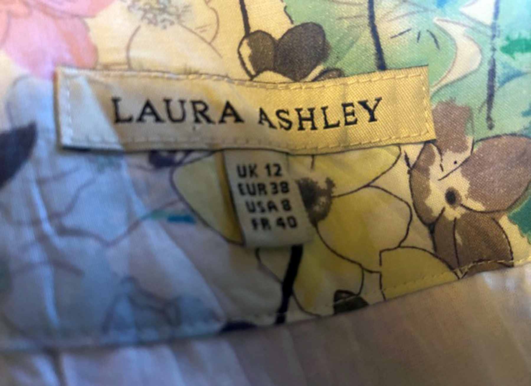 Green Pink Pansy Print Retro Style Dress LAURA ASHLEY UK12 (38) Cotton Fit and Flare Midi - Image 9
