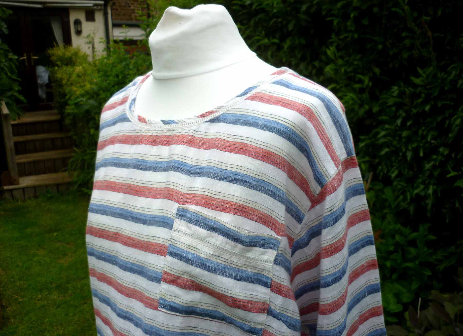 Pure Linen Stripe Top Red Blue Cream MONSOON UK 12 - 14 (40) 3/4 Sleeve T Shirt - Image 4