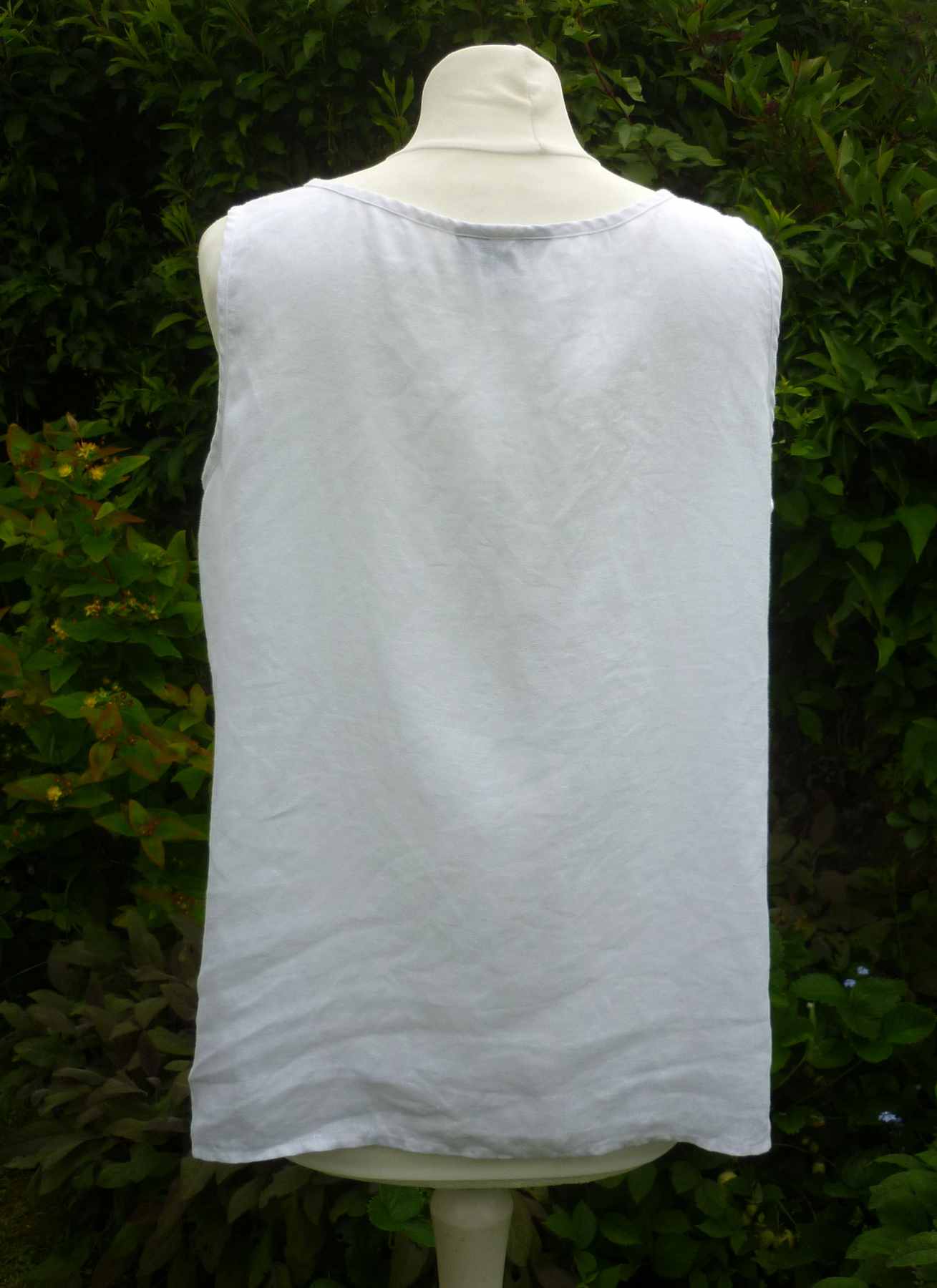 White Pure Linen Vest Tank Top Size S UK 14 - 18 (44) VIVID Scoop Neck Shell Summer Basic - Image 3