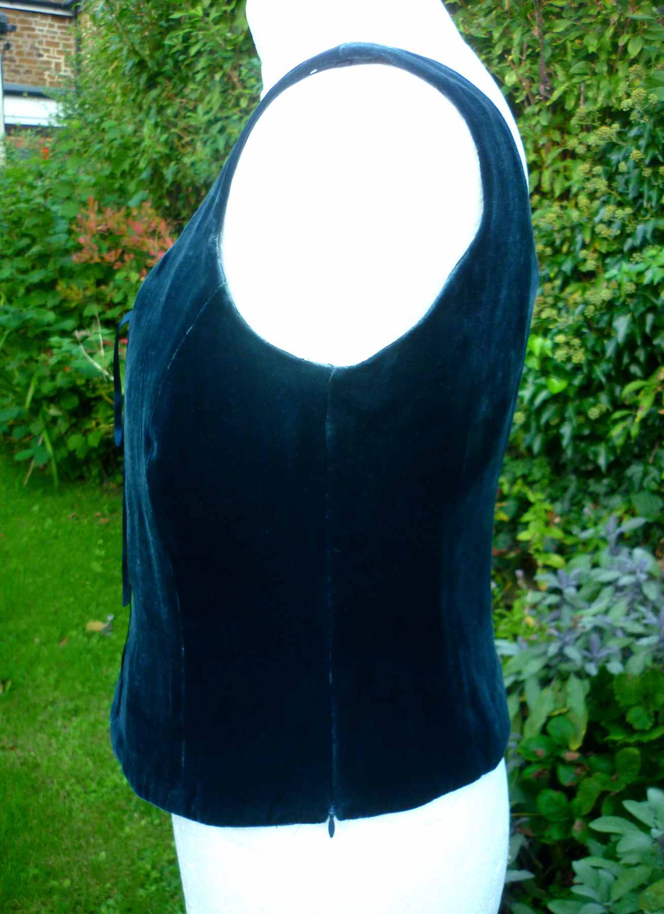Blue Green Velvet Corset LAURA ASHLEY UK14 (40) Vintage 1980/90s Lace Front Bustier - Image 3