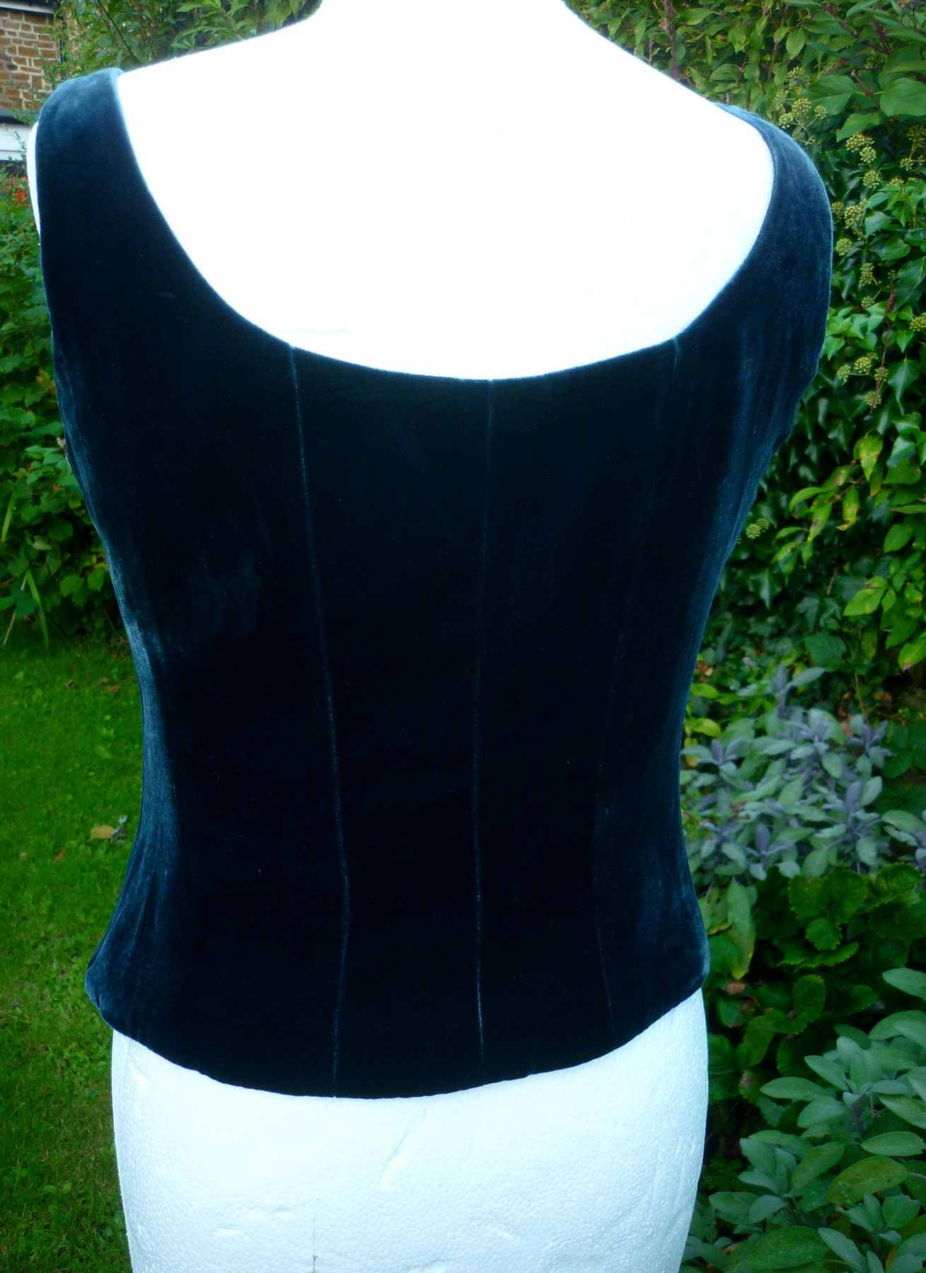 Blue Green Velvet Corset LAURA ASHLEY UK14 (40) Vintage 1980/90s Lace Front Bustier - Image 2
