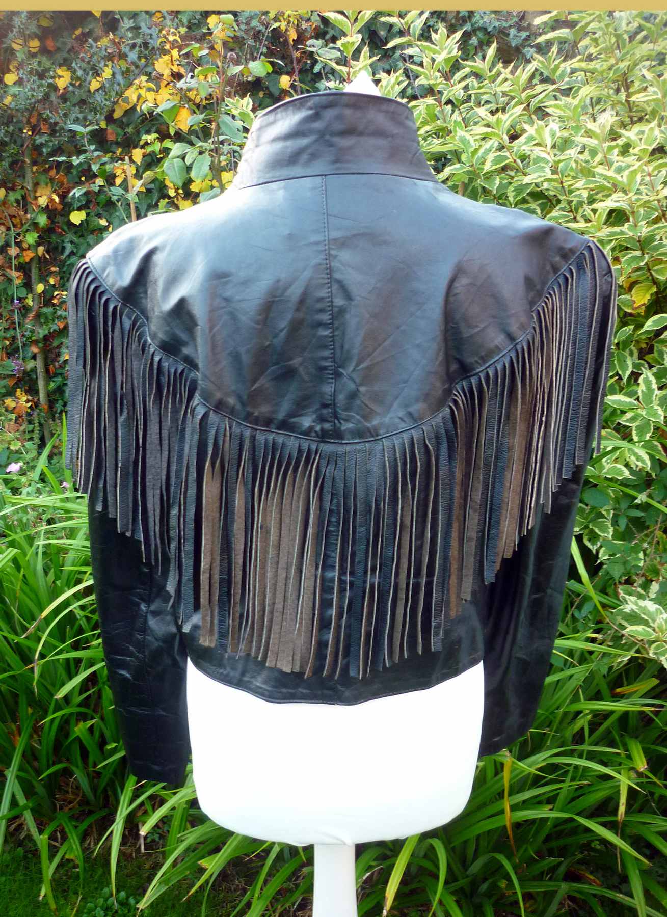 Black Fringed Jacket Real Leather 1980s Vintage D REVI Mexico UK14-16 L Biker Cropped - Image 3