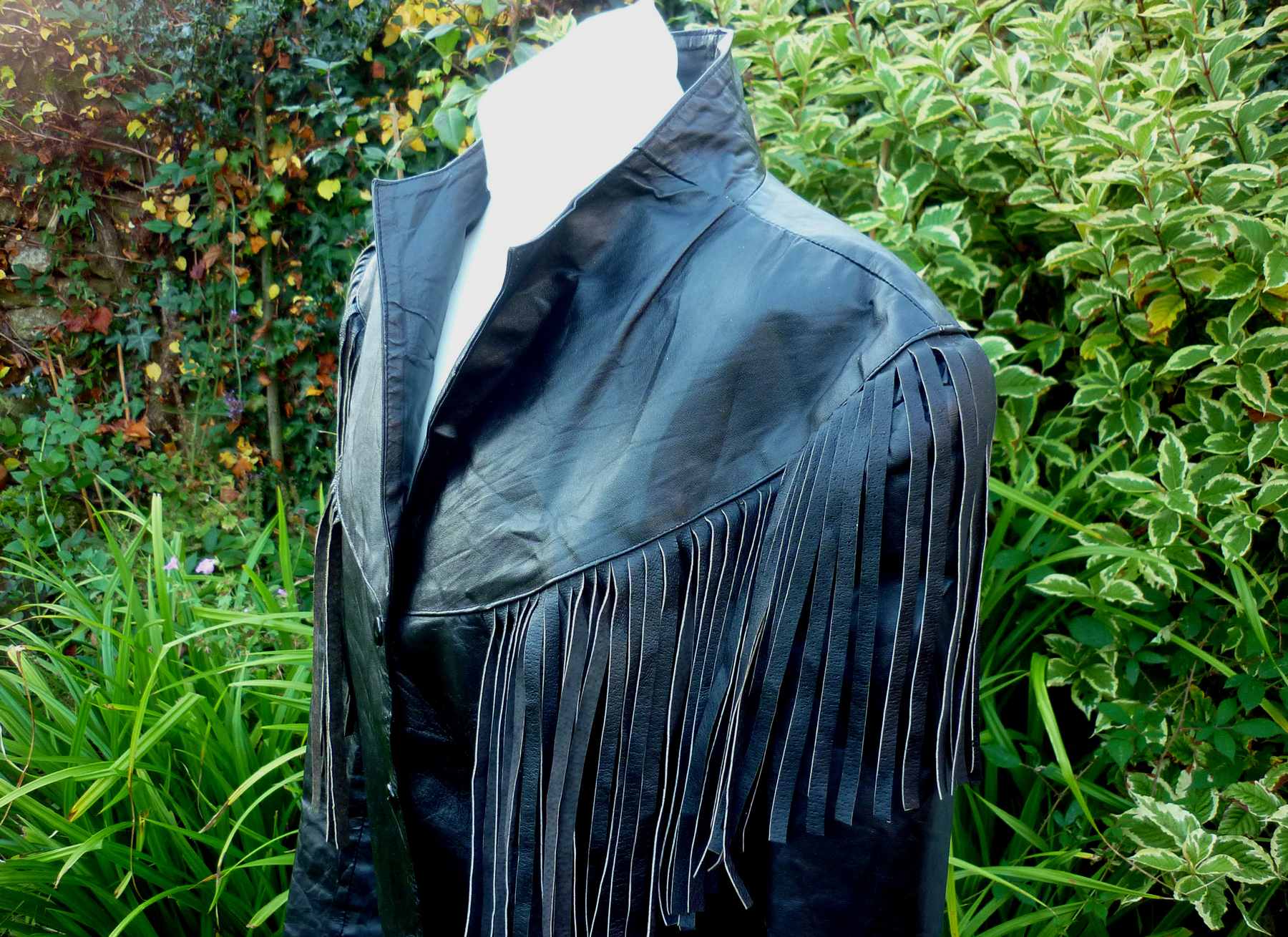 Black Fringed Jacket Real Leather 1980s Vintage D REVI Mexico UK14-16 L Biker Cropped - Image 7