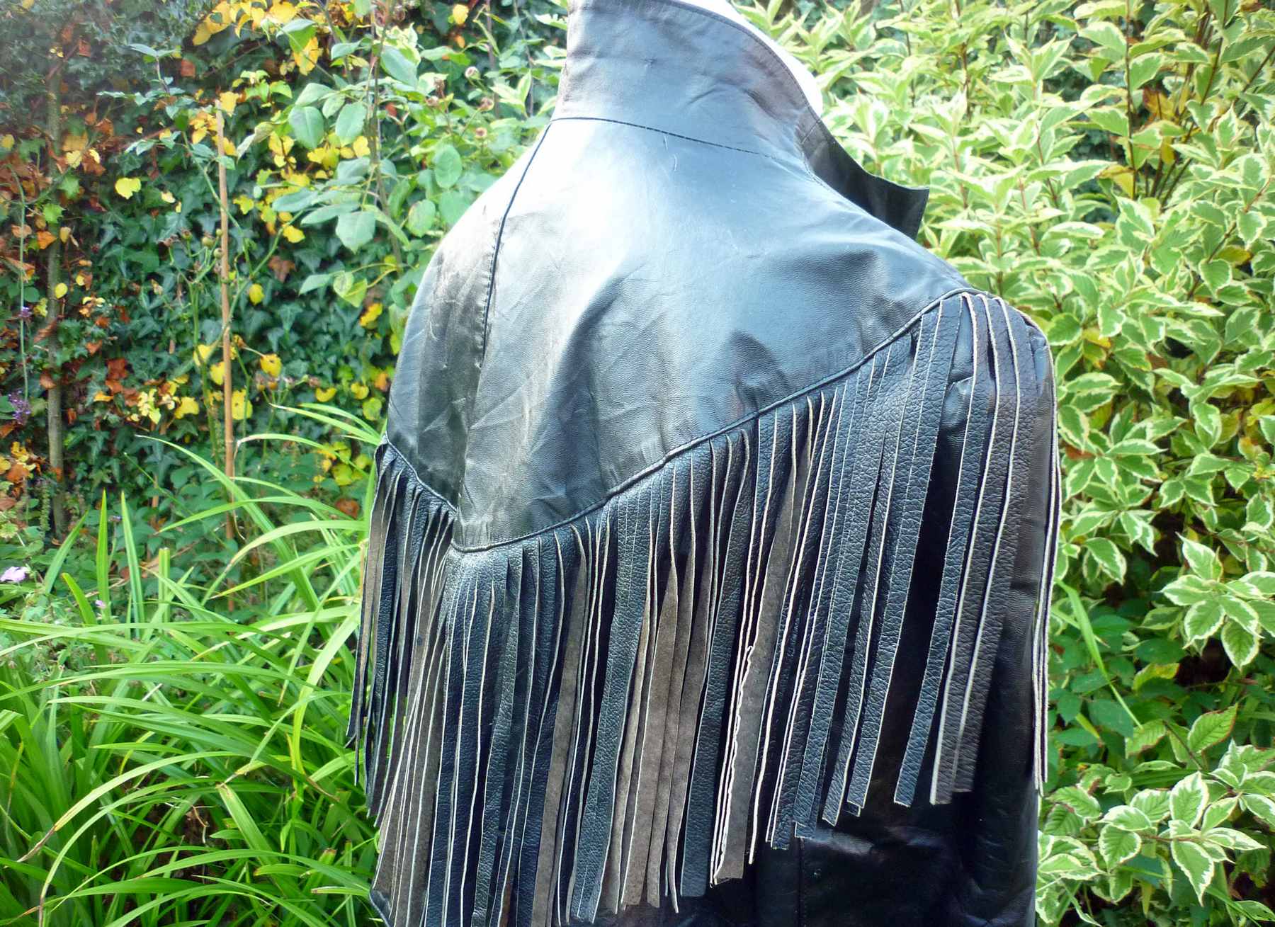 Black Fringed Jacket Real Leather 1980s Vintage D REVI Mexico UK14-16 L Biker Cropped - Image 5