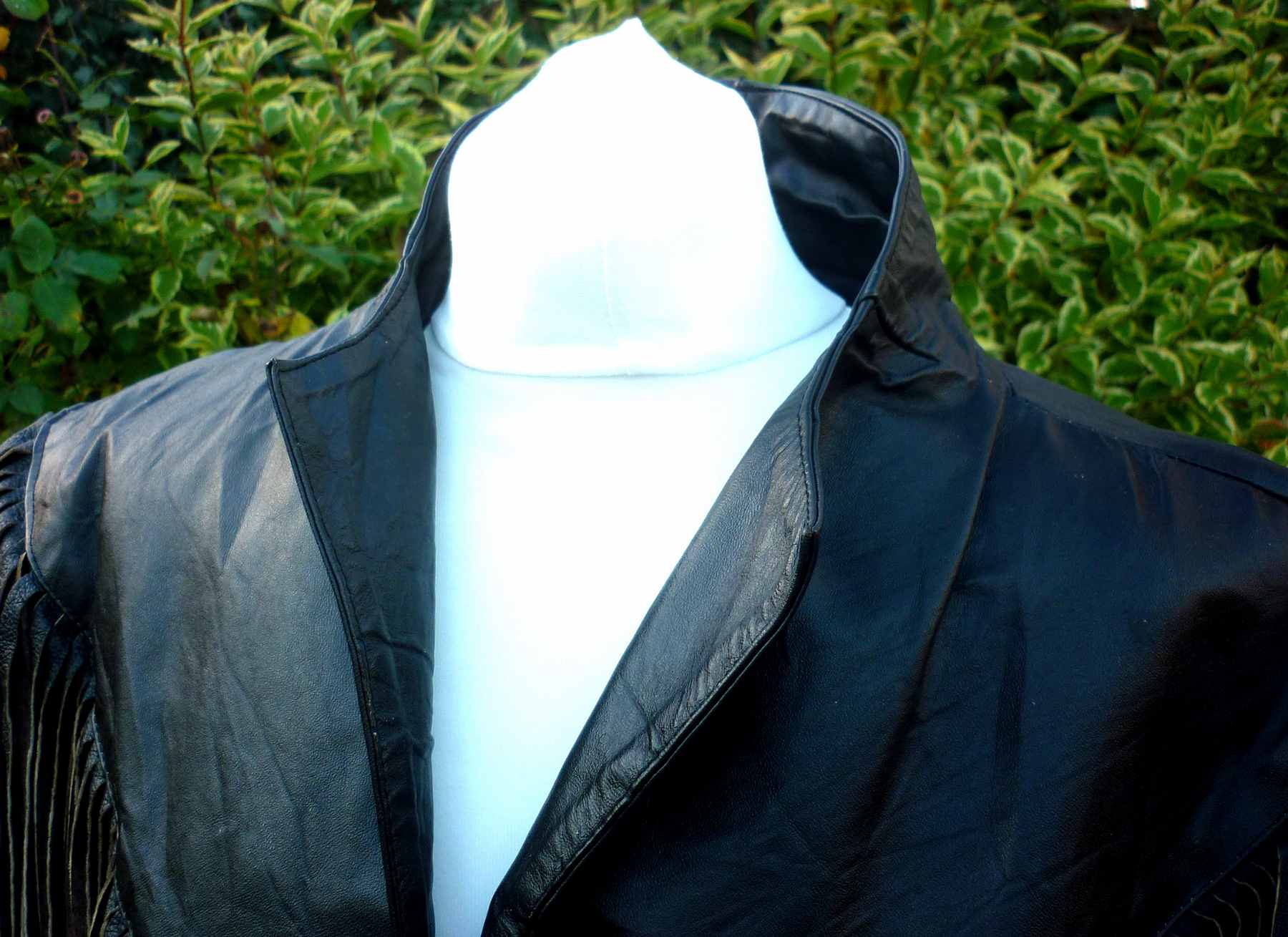 Black Fringed Jacket Real Leather 1980s Vintage D REVI Mexico UK14-16 L Biker Cropped - Image 6