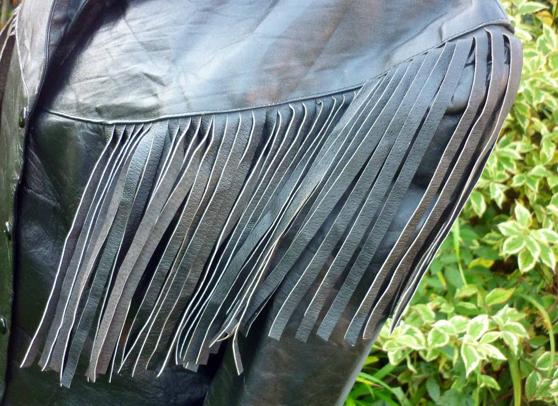 Black Fringed Jacket Real Leather 1980s Vintage D REVI Mexico UK14-16 L Biker Cropped - Image 12