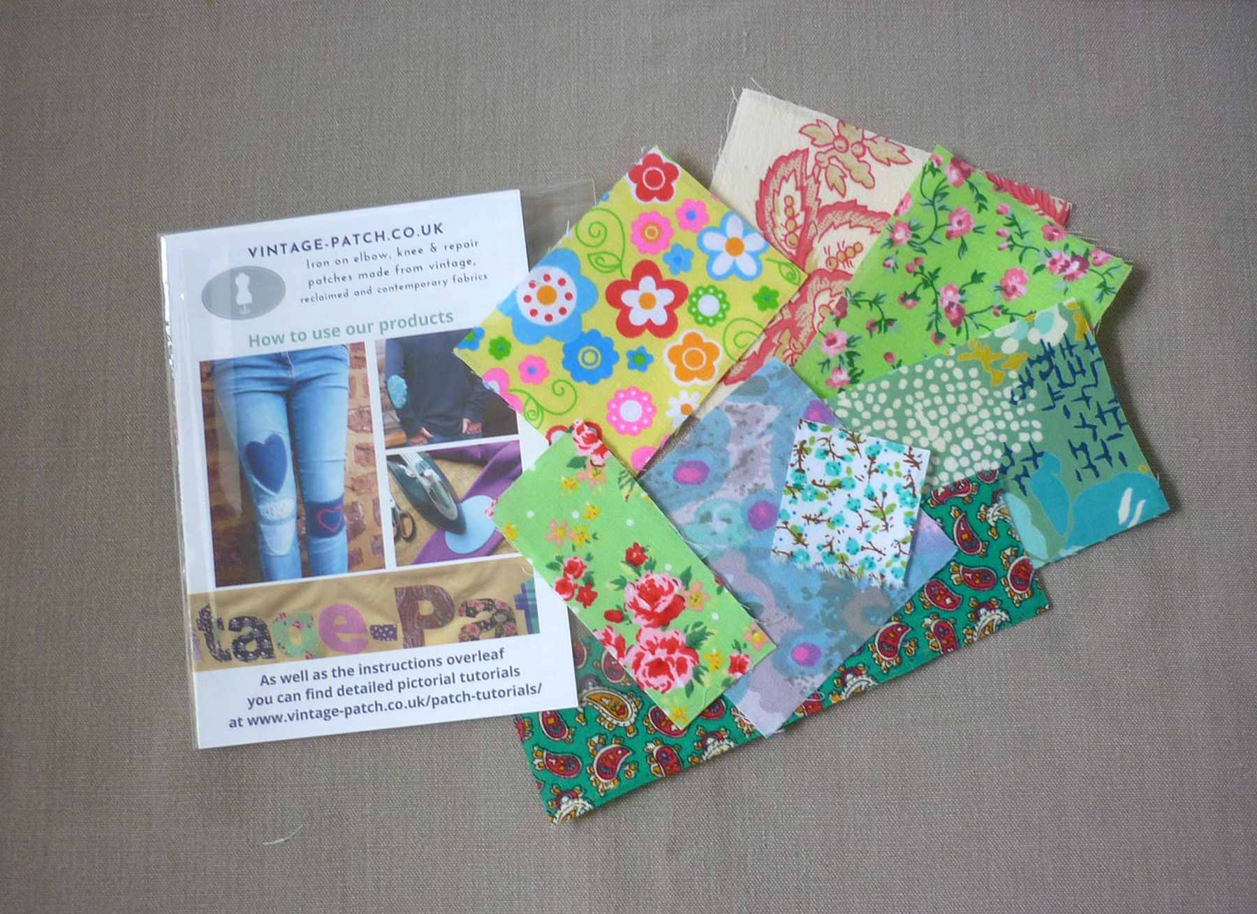 Vintage-Patch Iron & Sew Green Shades Floral Cotton Fray Edge Patch Kit