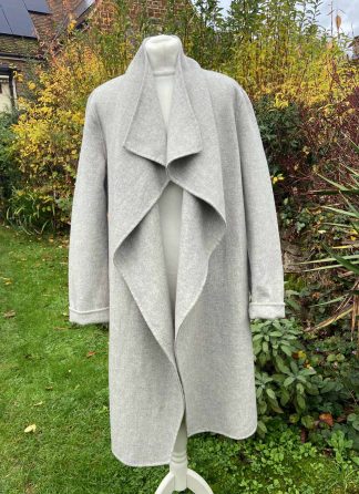 Grey Pure Wool Coat Handmade Waterfall Front Unlined Size 12 approx 42" Bust