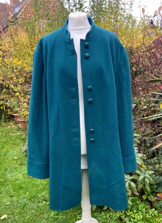 Teal Blue Green Coat Pure Wool Vintage Mid Length by Variations Size UK30 Bust 58"
