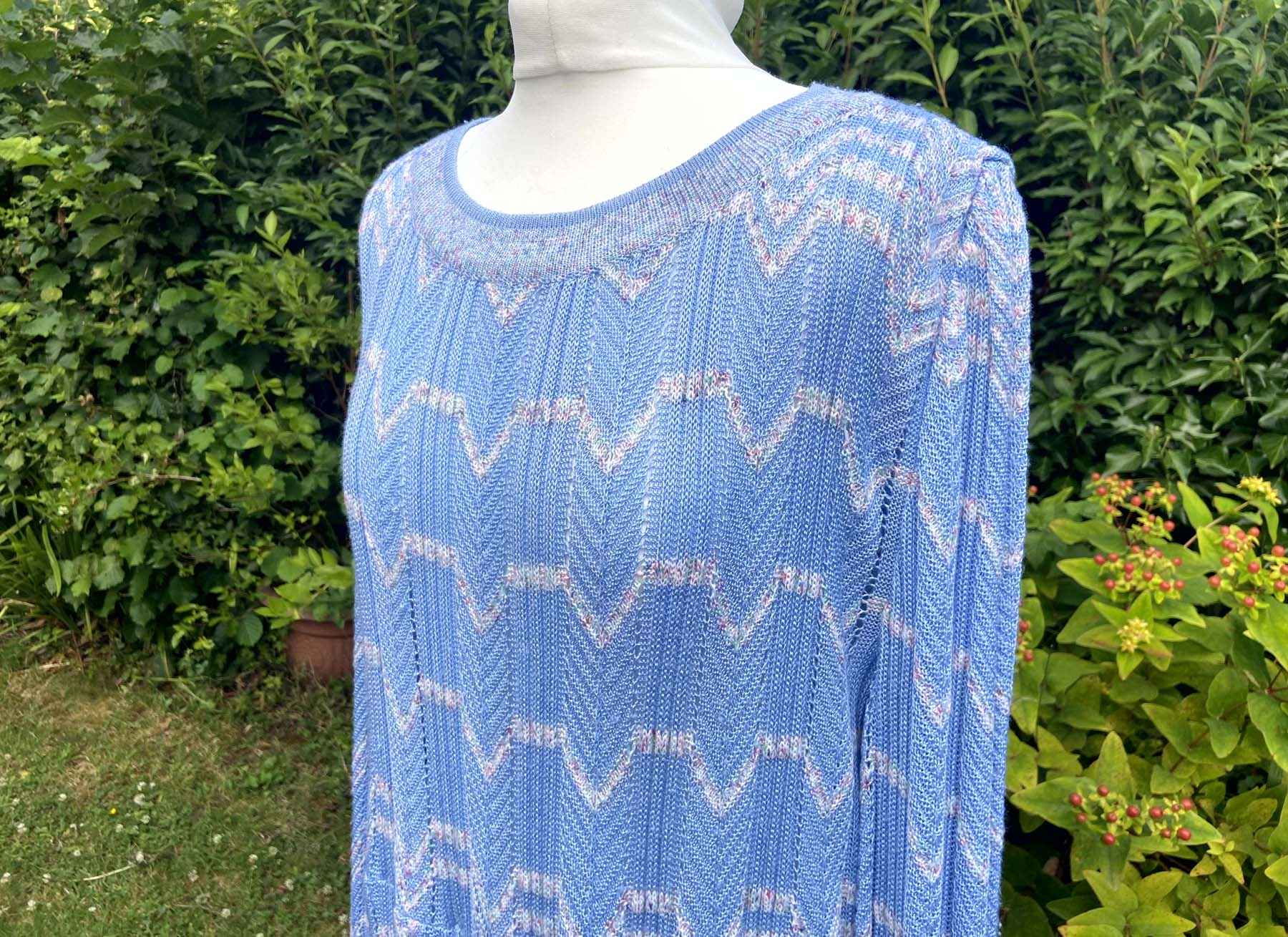 TRICOVILLE VINTAGE Light Blue Knit Dress UK 18 80s Italian Designer Maxi All Season - Image 4