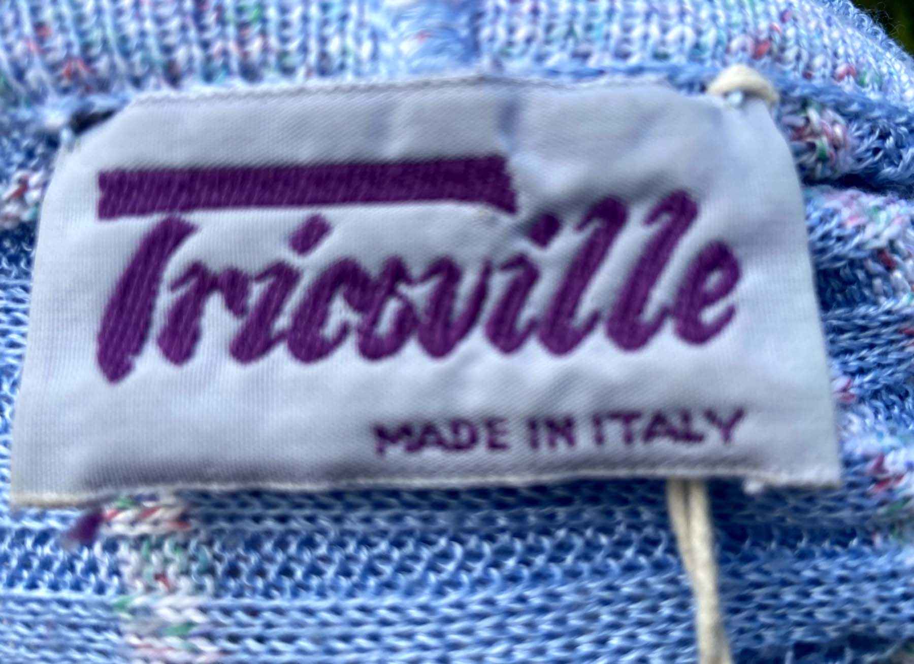TRICOVILLE VINTAGE Light Blue Knit Dress UK 18 80s Italian Designer Maxi All Season - Image 5