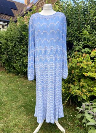 TRICOVILLE VINTAGE Light Blue Knit Dress UK 18 80s Italian Designer Maxi All Season