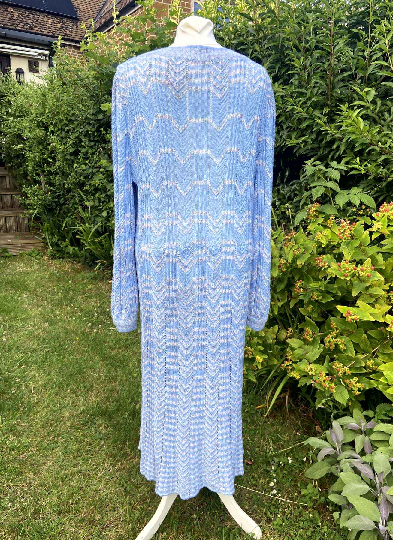 TRICOVILLE VINTAGE Light Blue Knit Dress UK 18 80s Italian Designer Maxi All Season - Image 2