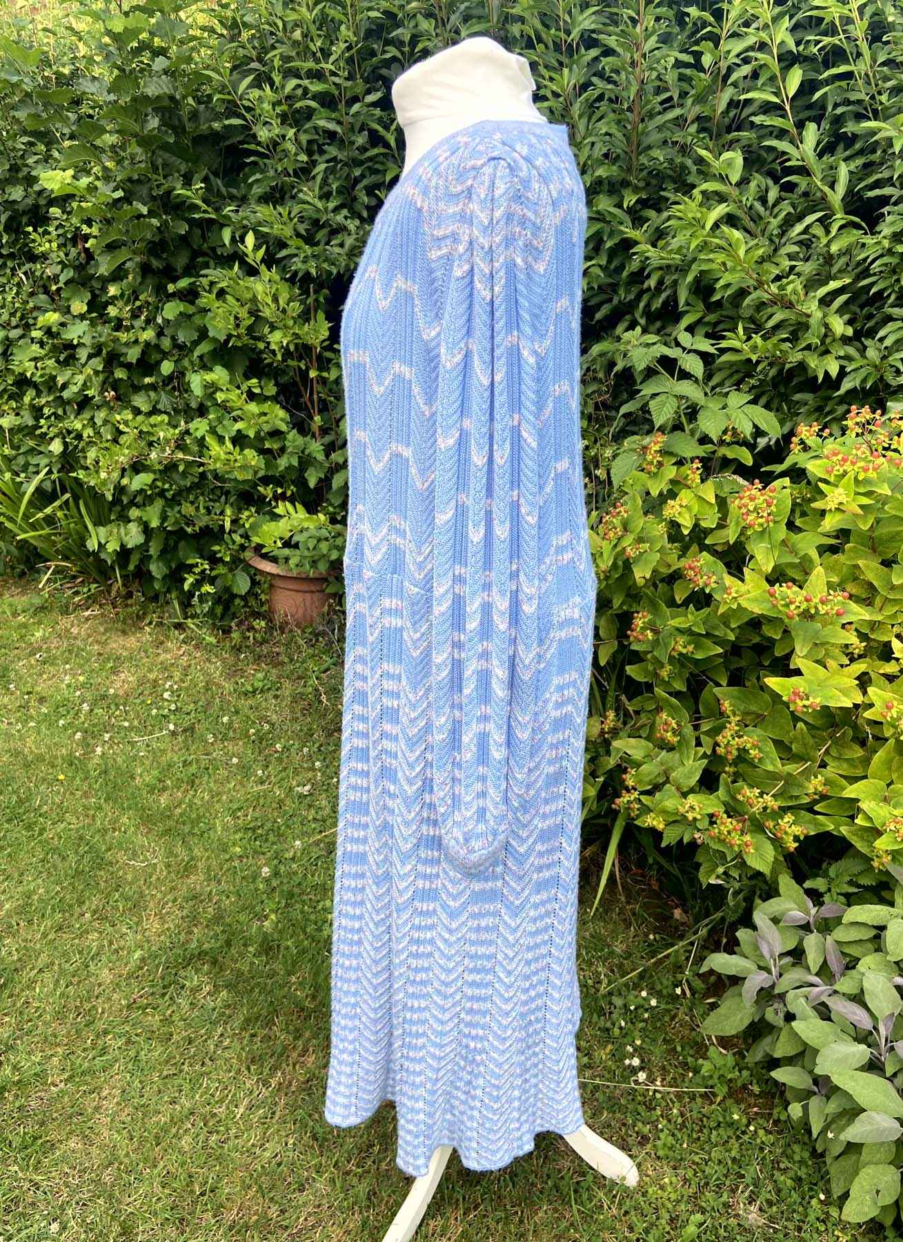 TRICOVILLE VINTAGE Light Blue Knit Dress UK 18 80s Italian Designer Maxi All Season - Image 3