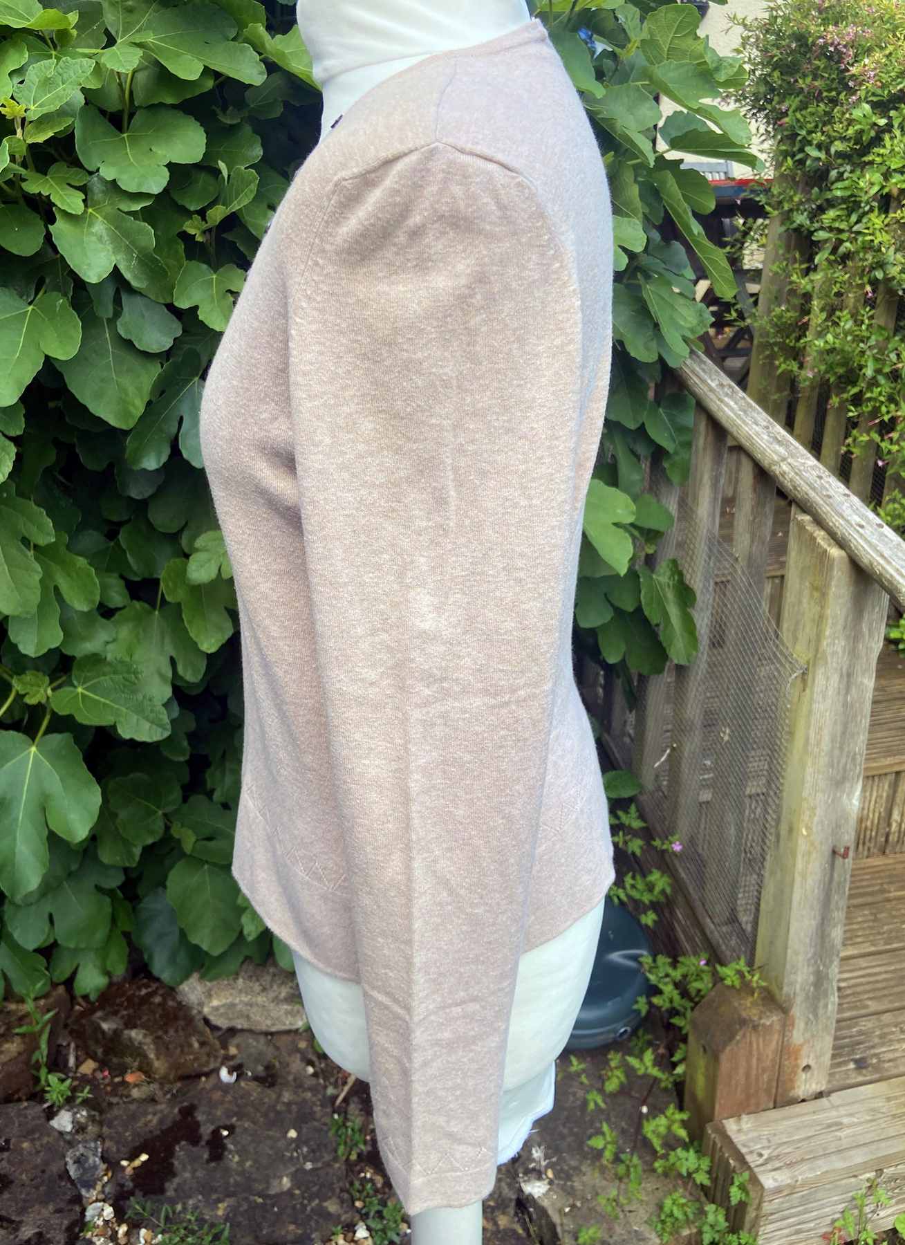 Beige V Neck Lightweight Jumper LAURA ASHLEY UK14 (40) Stretch Cotton Button Detail - Image 3