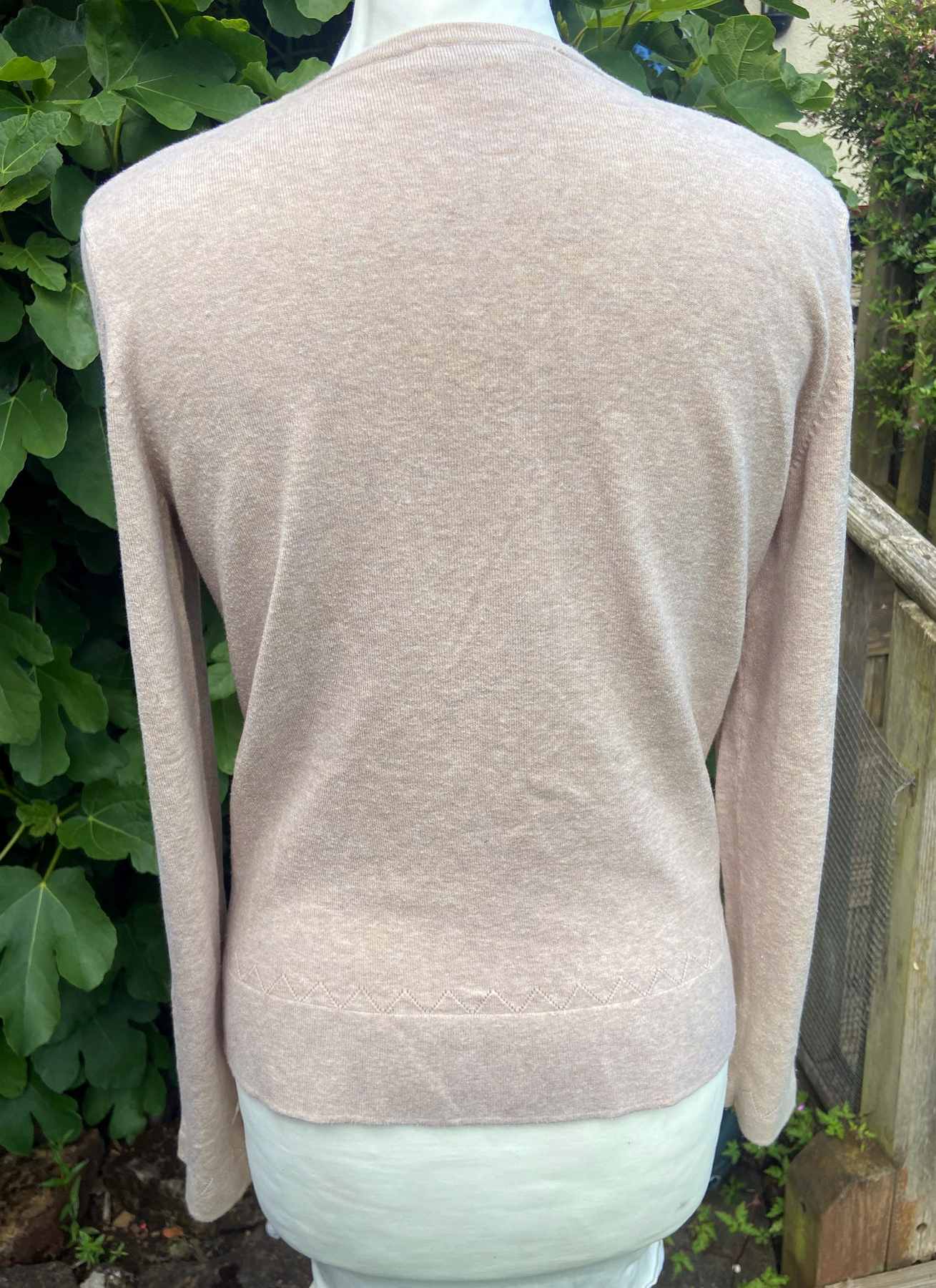 Beige V Neck Lightweight Jumper LAURA ASHLEY UK14 (40) Stretch Cotton Button Detail - Image 2