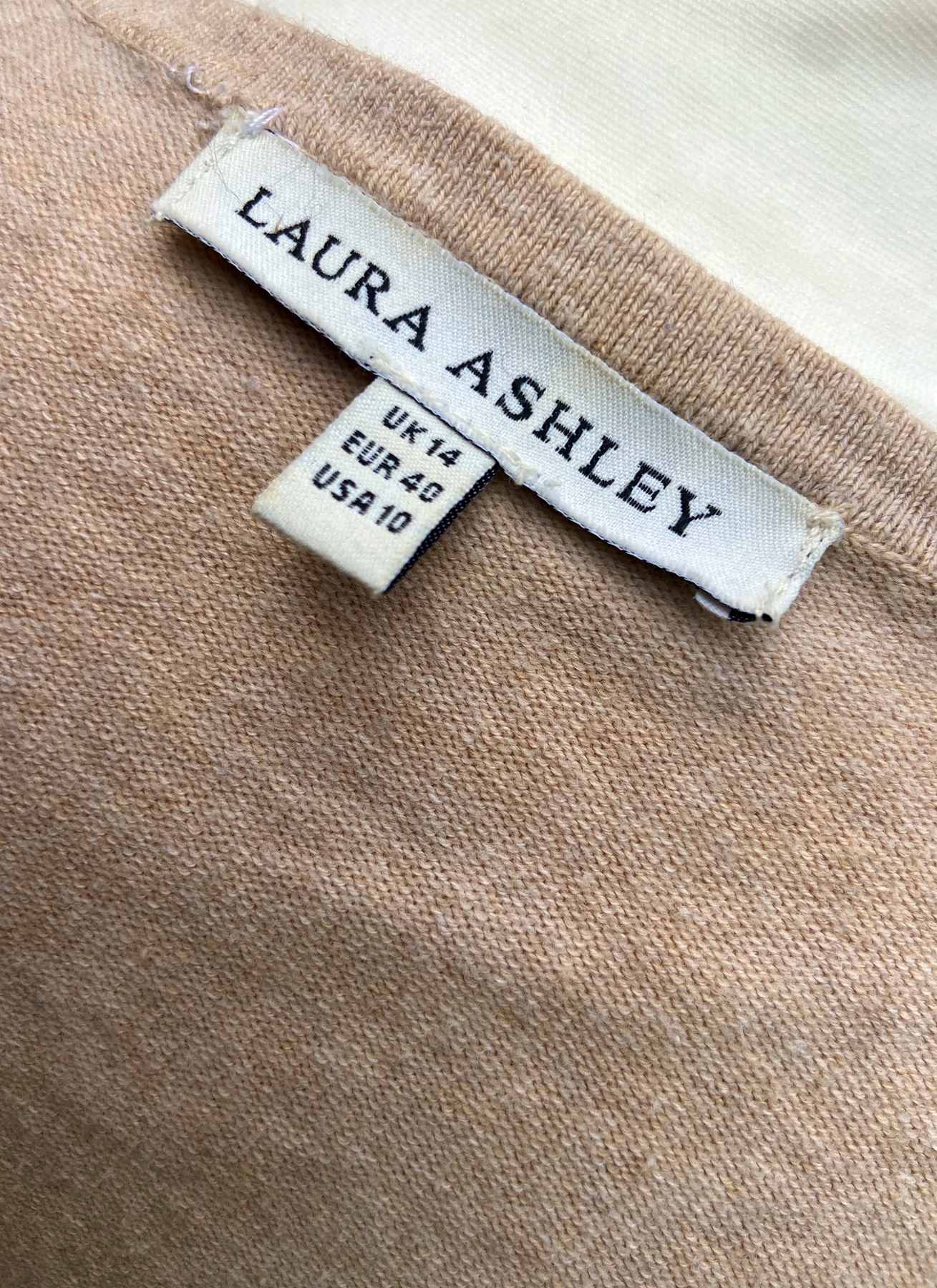 Beige V Neck Lightweight Jumper LAURA ASHLEY UK14 (40) Stretch Cotton Button Detail - Image 4