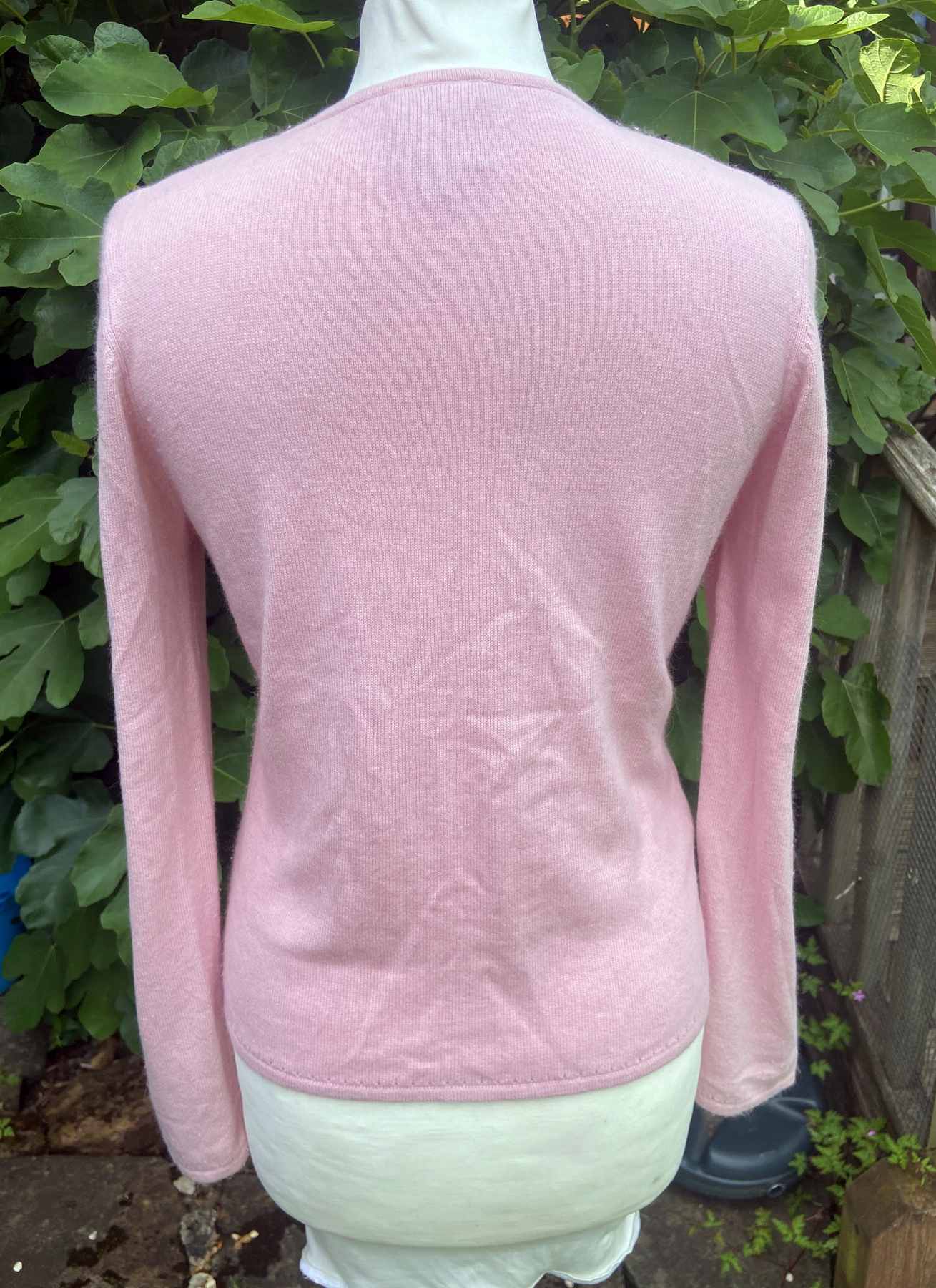 Pink V Neck Vintage Cardigan LAURA ASHLEY UK10 36 / M Cotton Angora Embellished - Image 2