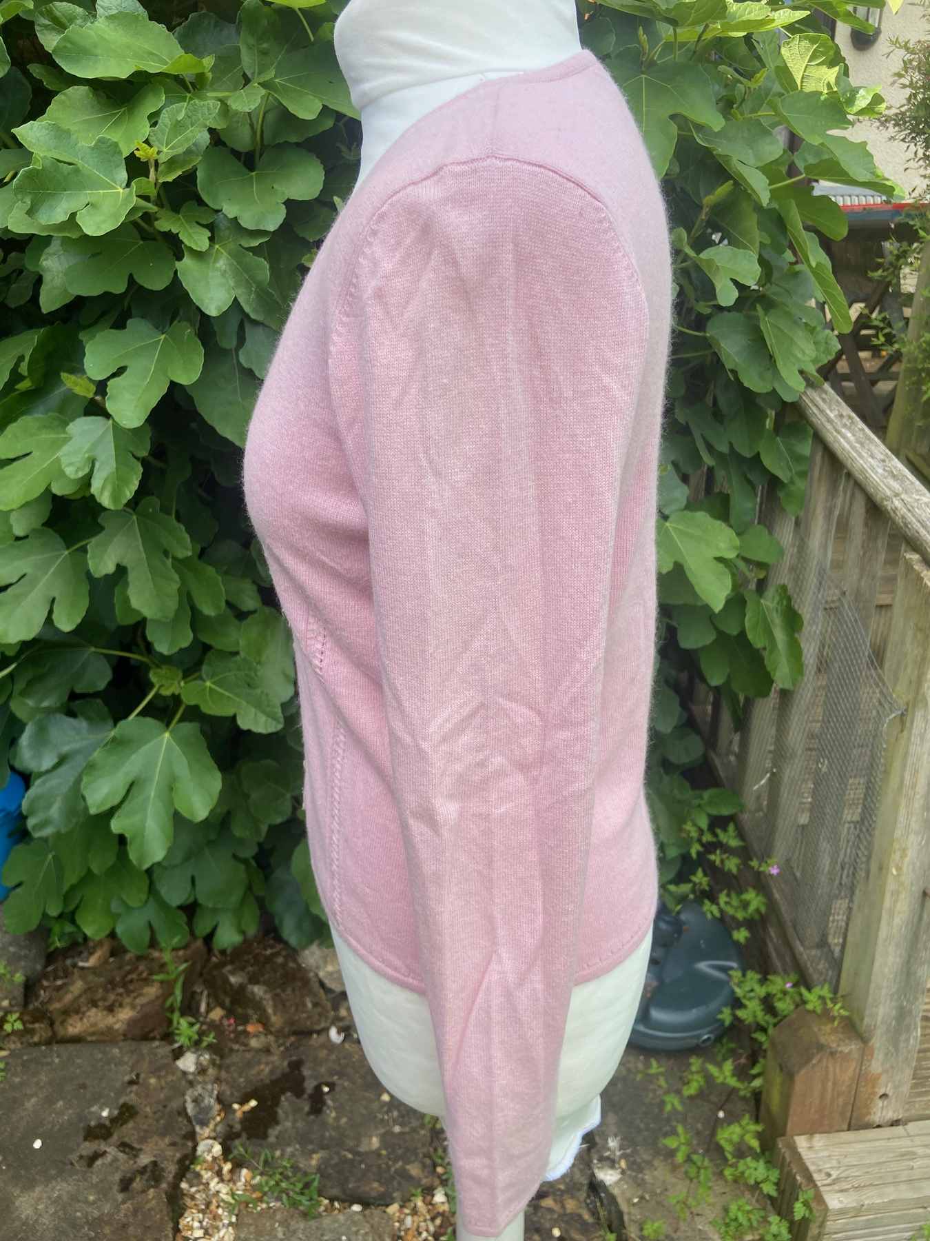 Pink V Neck Vintage Cardigan LAURA ASHLEY UK10 36 / M Cotton Angora Embellished - Image 4