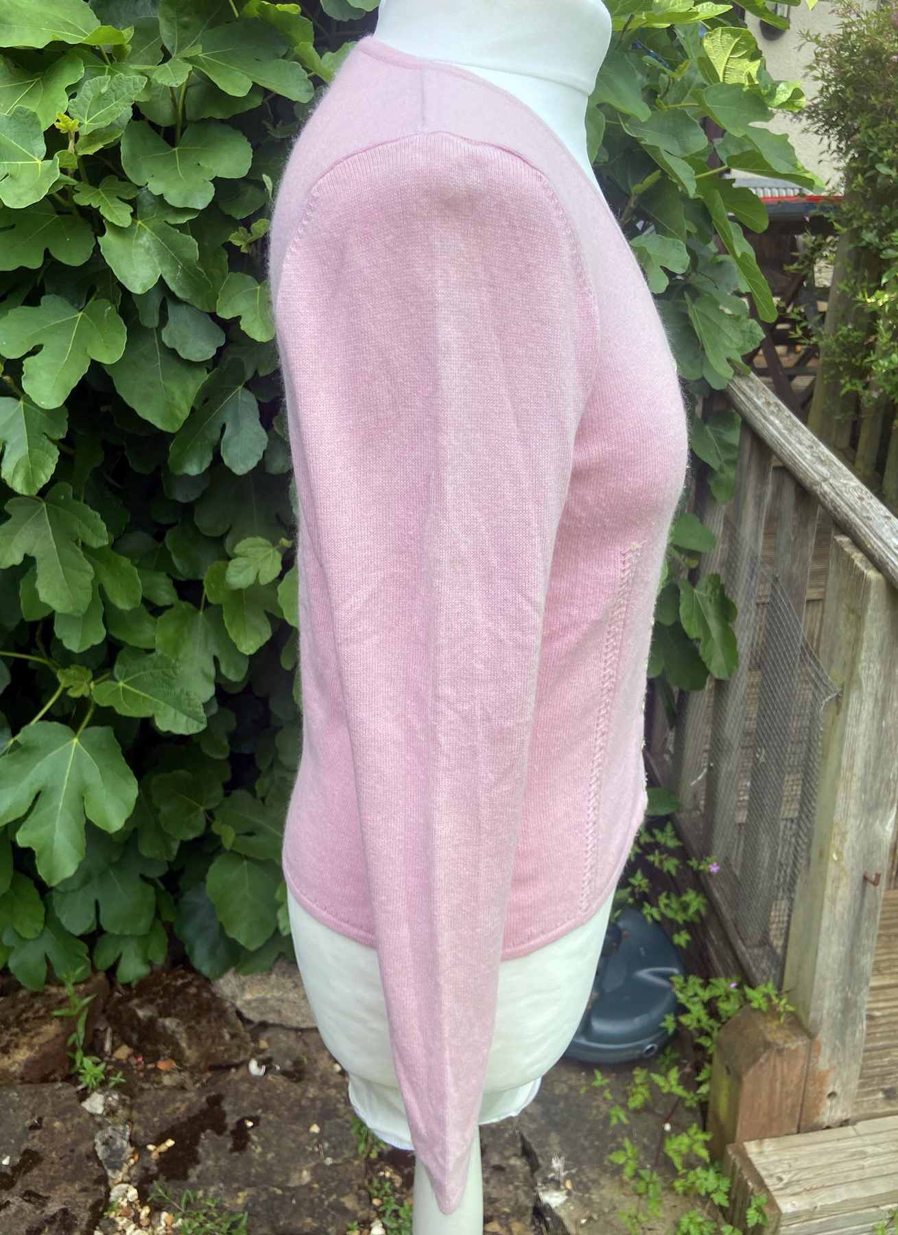 Pink V Neck Vintage Cardigan LAURA ASHLEY UK10 36 / M Cotton Angora Embellished - Image 3