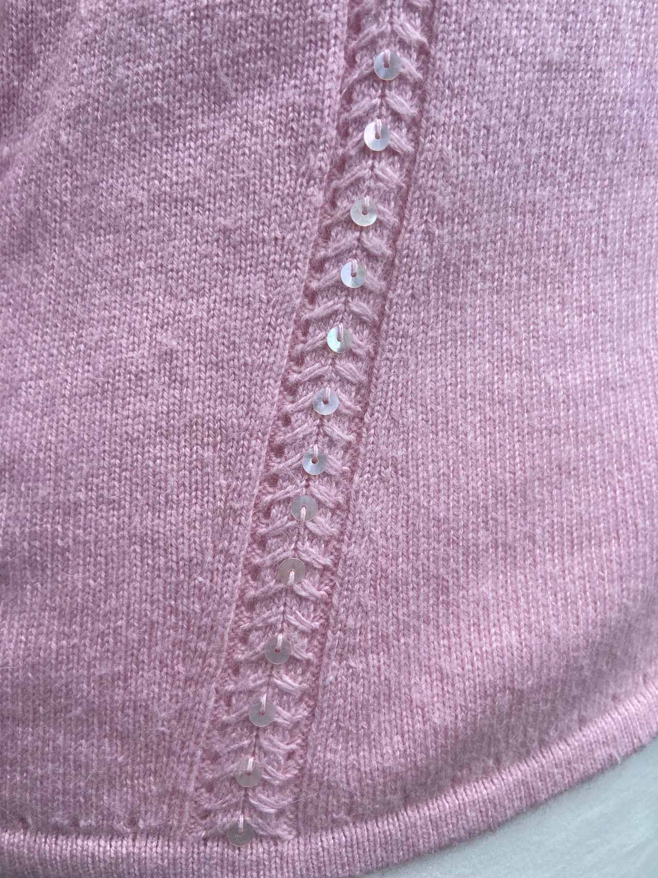 Pink V Neck Vintage Cardigan LAURA ASHLEY UK10 36 / M Cotton Angora Embellished - Image 6
