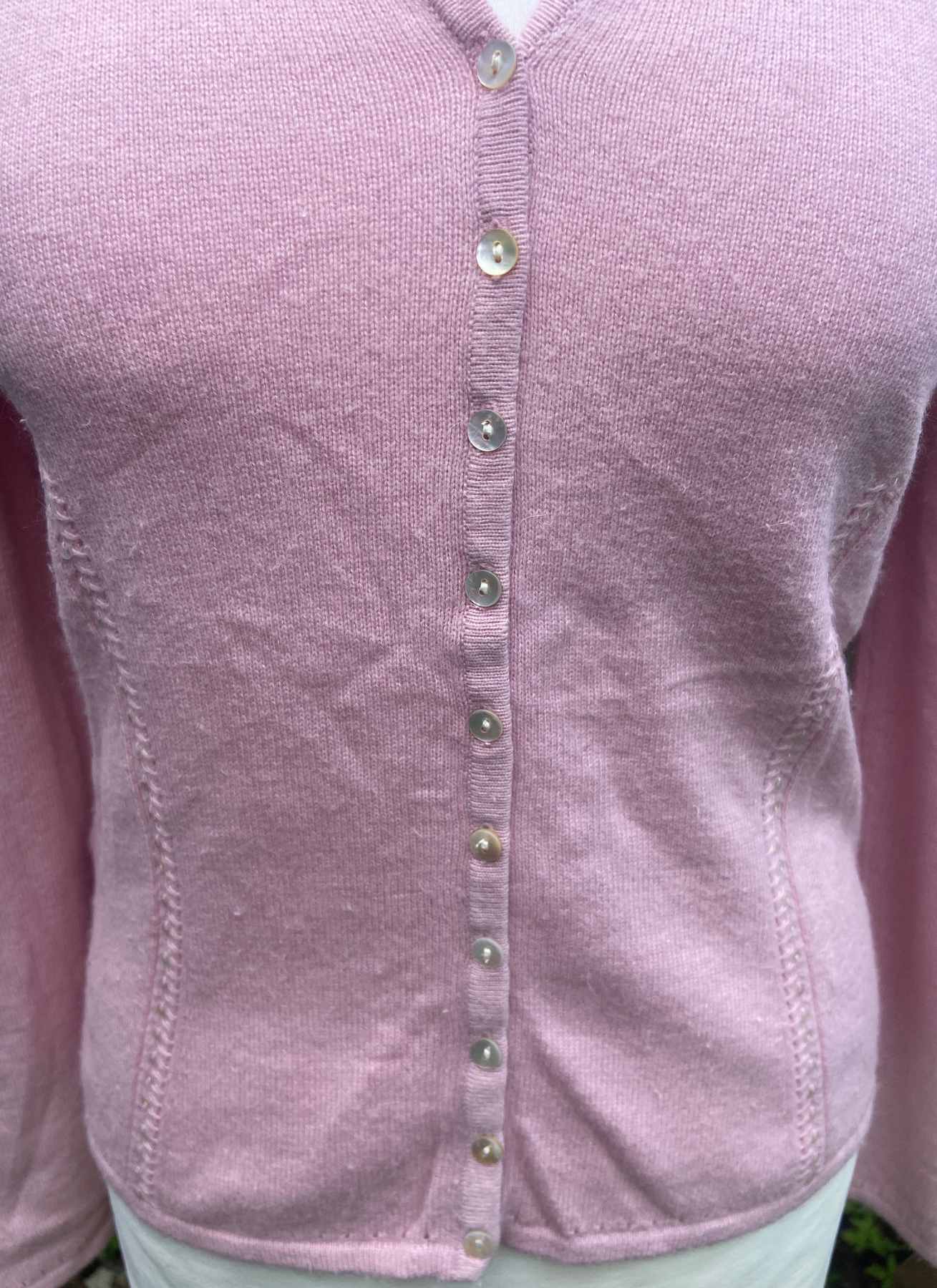 Pink V Neck Vintage Cardigan LAURA ASHLEY UK10 36 / M Cotton Angora Embellished - Image 5