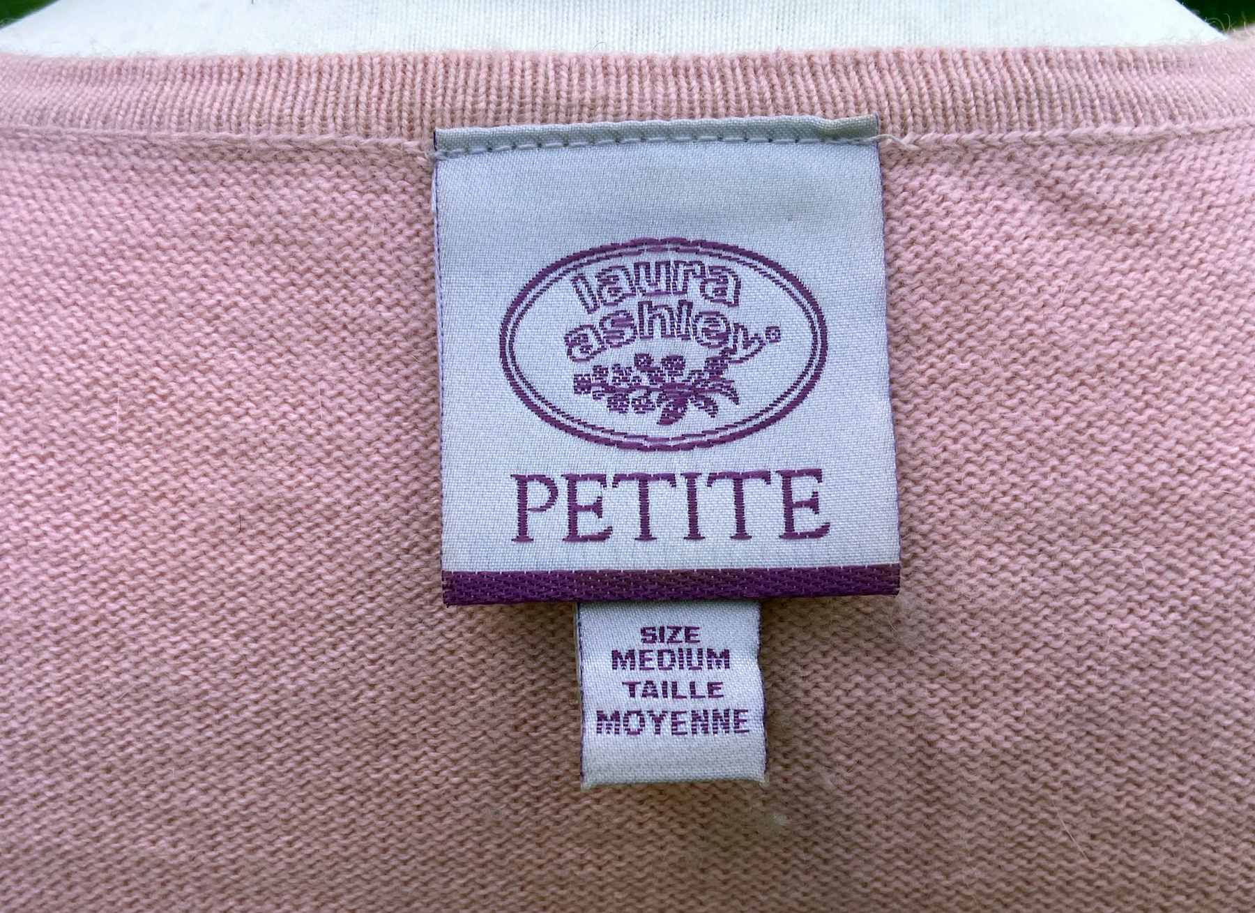 Pink V Neck Vintage Cardigan LAURA ASHLEY UK10 36 / M Cotton Angora Embellished - Image 7