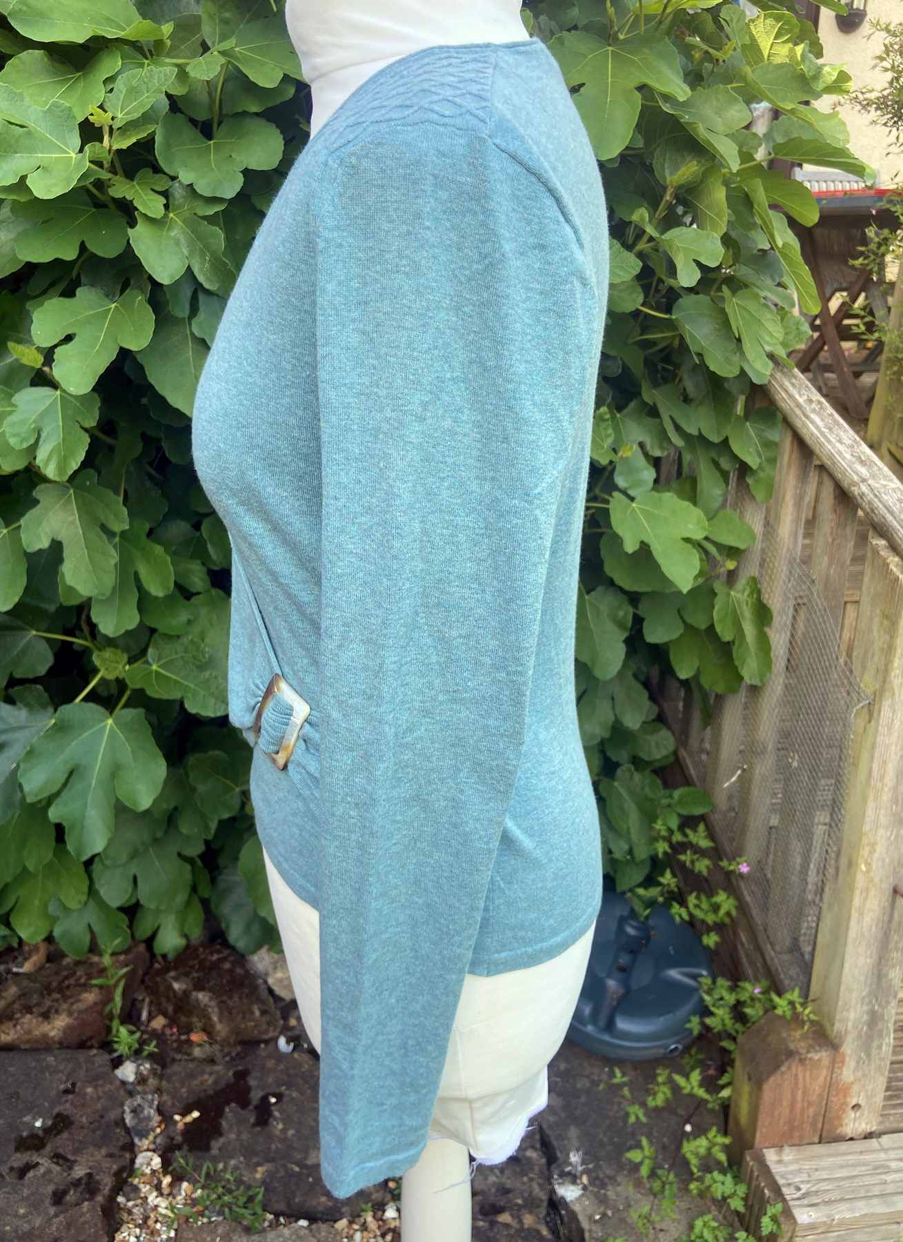 Turquoise Green V Neck Ballet Wrap Cardigan LAURA ASHLEY UK 10 (36) Cotton Blend - Image 3