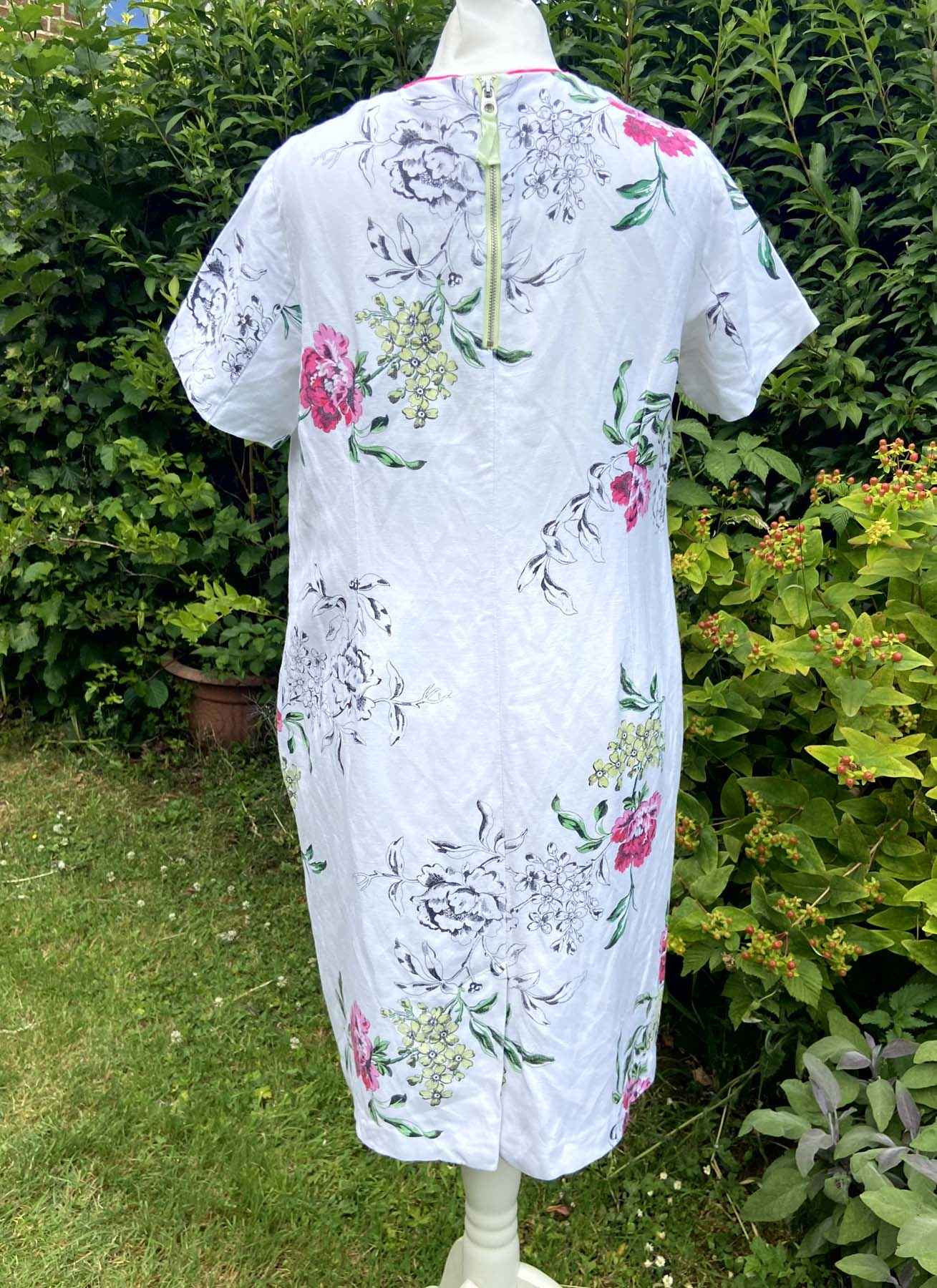 JOULES KATE Linen Floral Shift Dress Size UK 10 V Neck Short Sleeve Lined Summer - Image 2