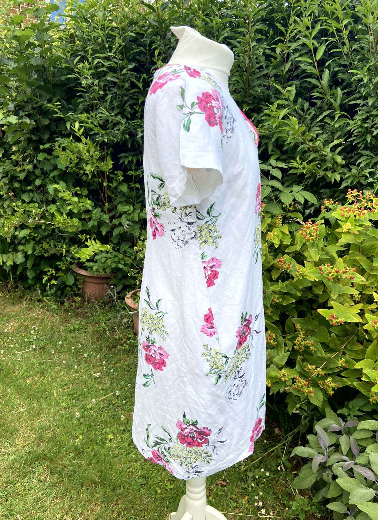 JOULES KATE Linen Floral Shift Dress Size UK 10 V Neck Short Sleeve Lined Summer - Image 3
