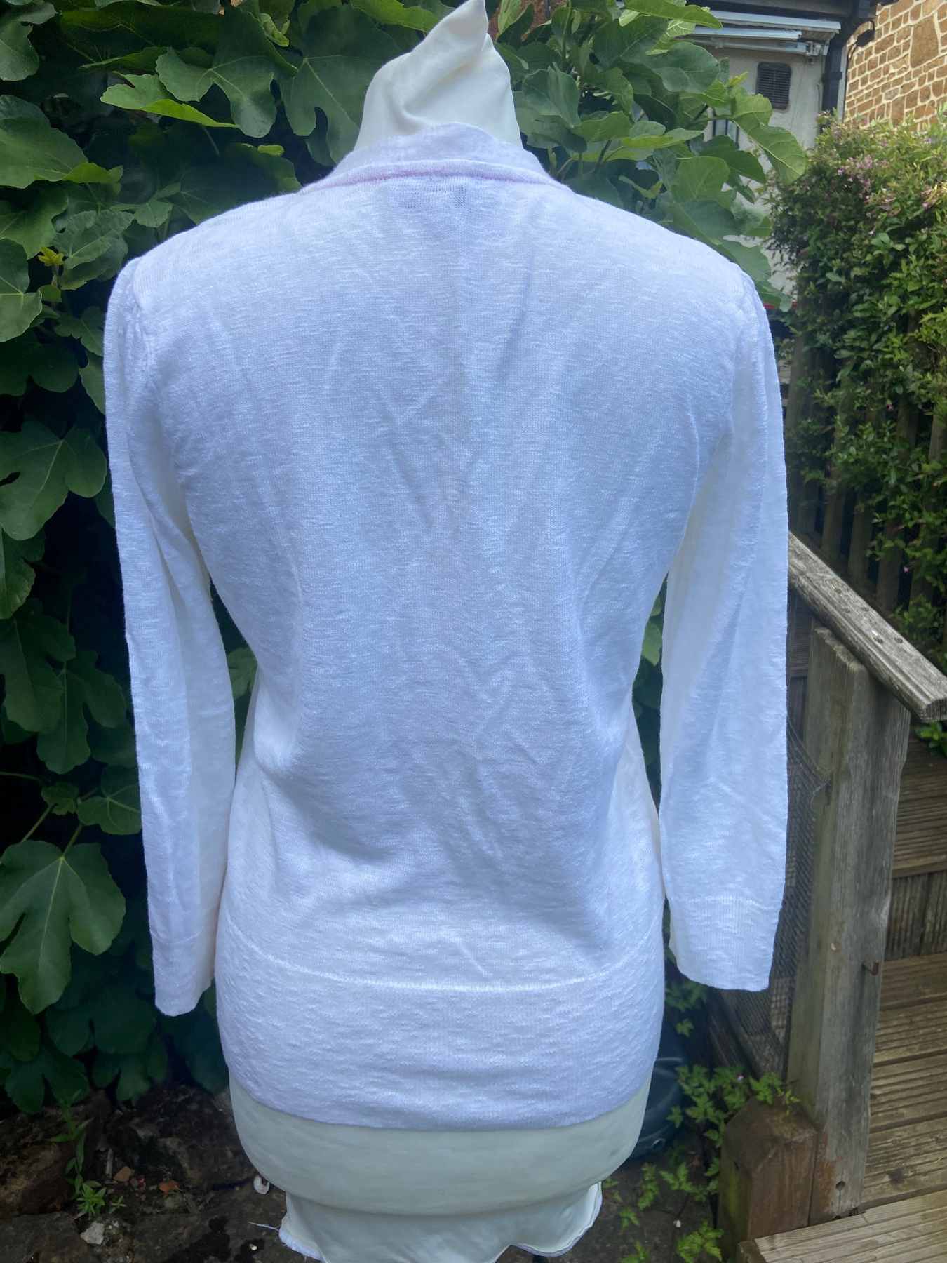 White V Neck Cardigan LAURA ASHLEY Size UK 12 Linen Cotton Blend Fine Knit - Image 2