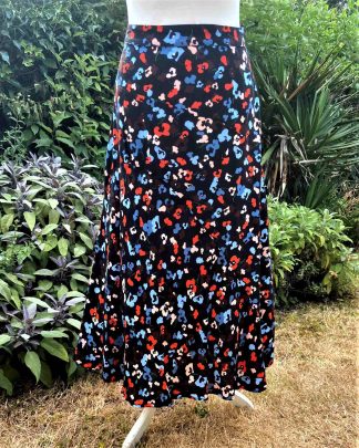 BAUKJEN Black Red Floral Midi Skirt fit and flare UK10 Elegant Sustainable All season