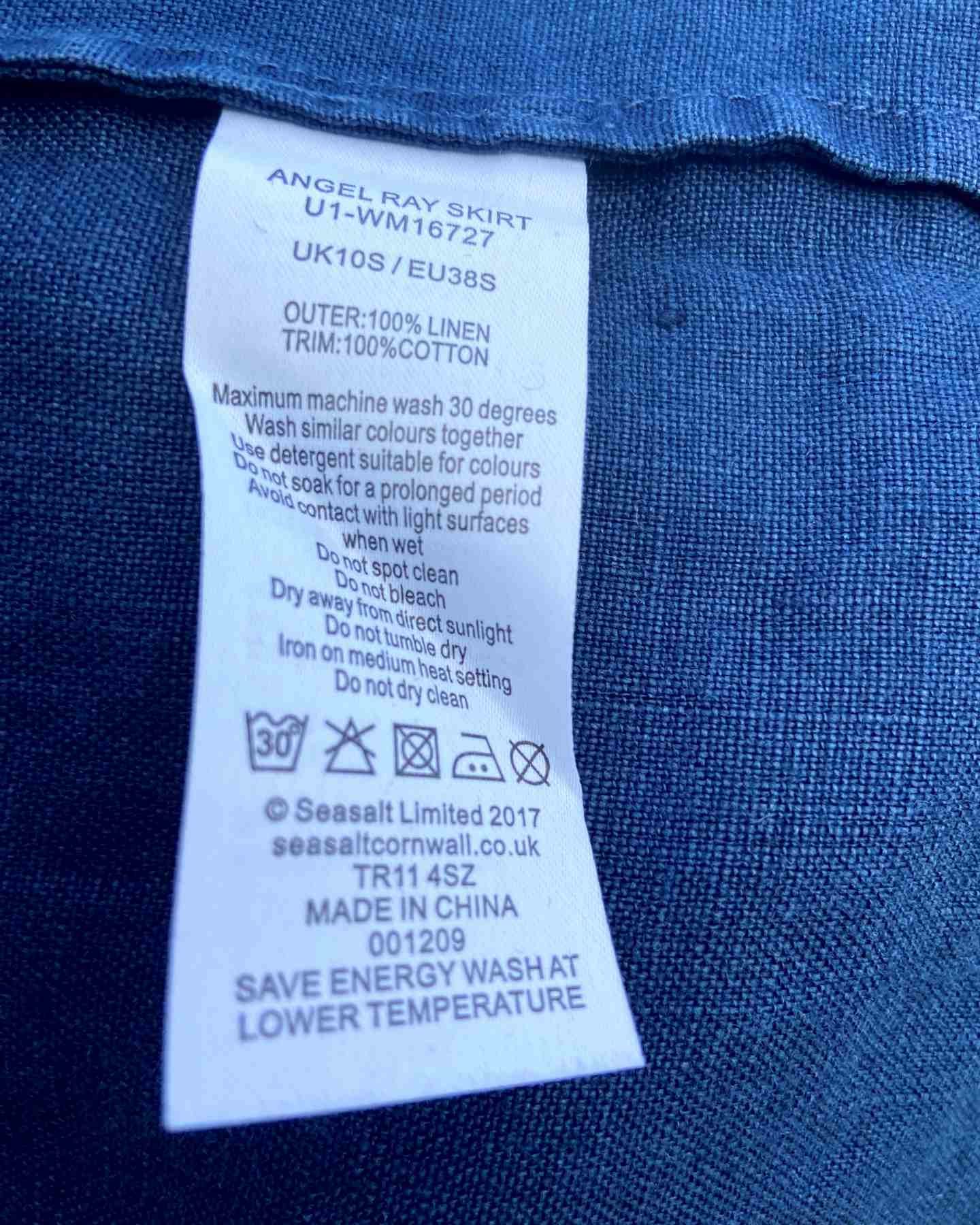 SEASALT Navy Blue Linen Straight Skirt UK10 Angel Ray Pockets Back Split Elastic Waist Midi - Image 8