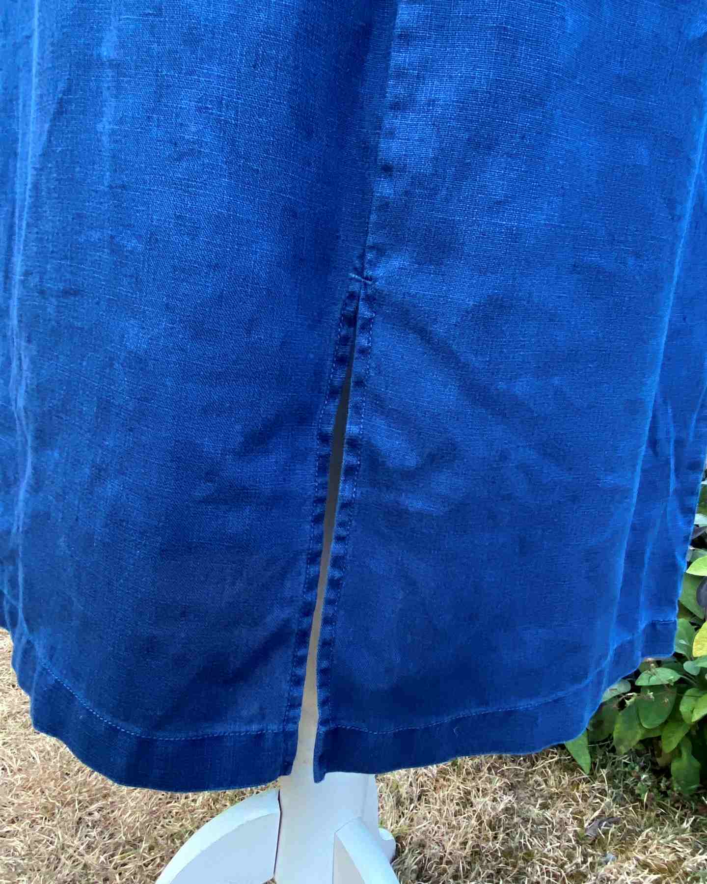 SEASALT Navy Blue Linen Straight Skirt UK10 Angel Ray Pockets Back Split Elastic Waist Midi - Image 4